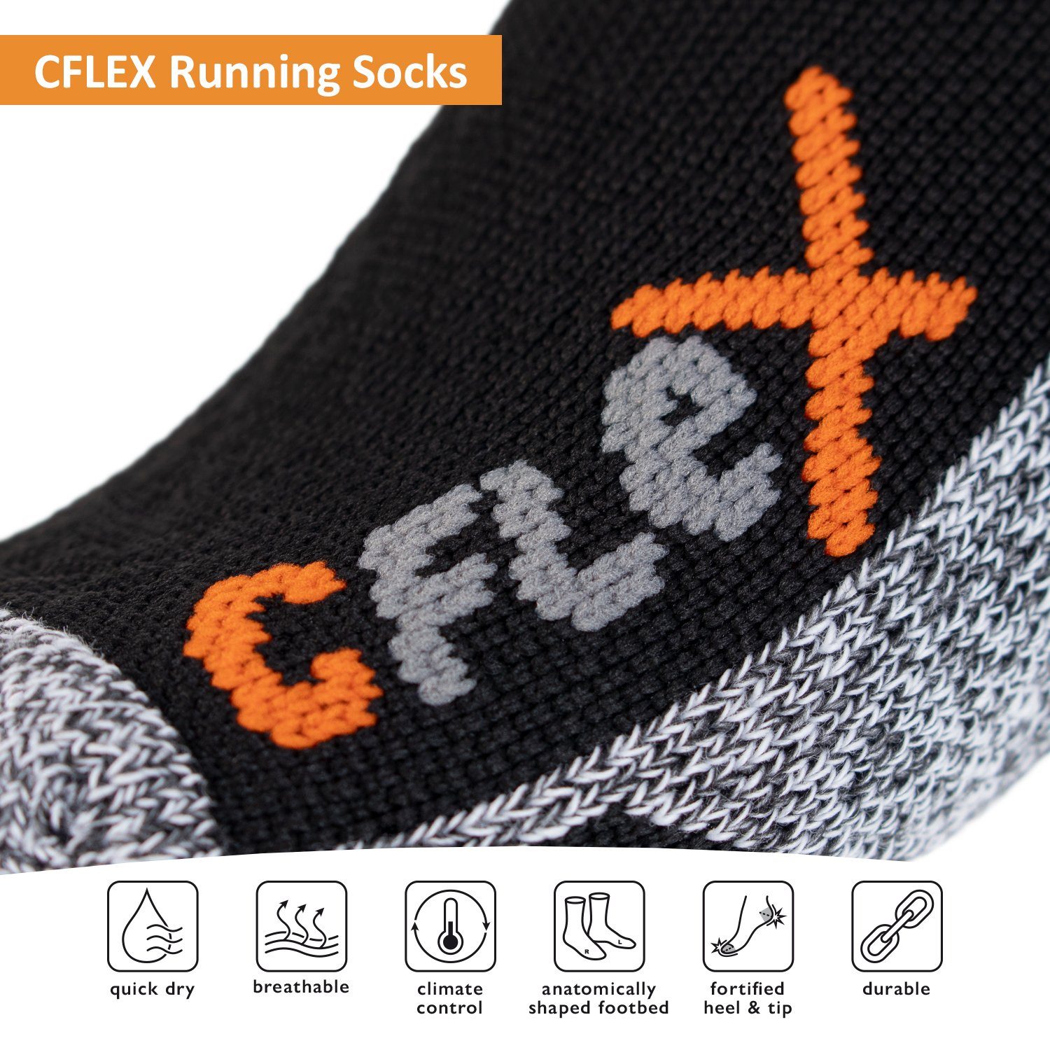 CFLEX Damen und Funktions-Socken Laufsocken Running (4 Paar) Herren Sportsocken Weiss/Orange