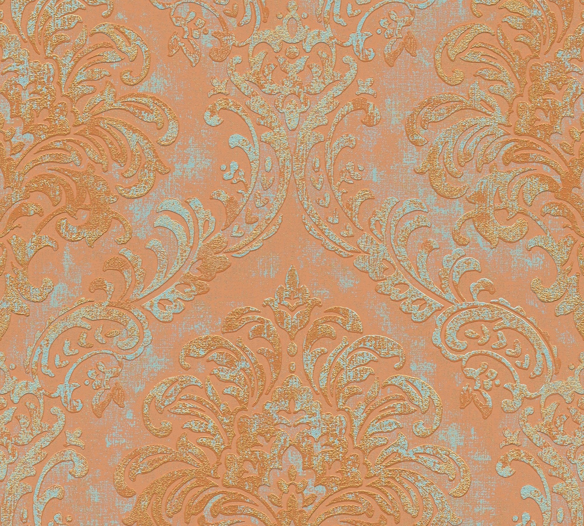 Shabby Klassisch Orange,Rosa,Türkis Metropolitan Travel Vliestapete living Styles. Ornament-Tapete, Barock strukturiert, Vintage-Optik Chic Tapete Stories. Elegant metallic, (1 St), walls