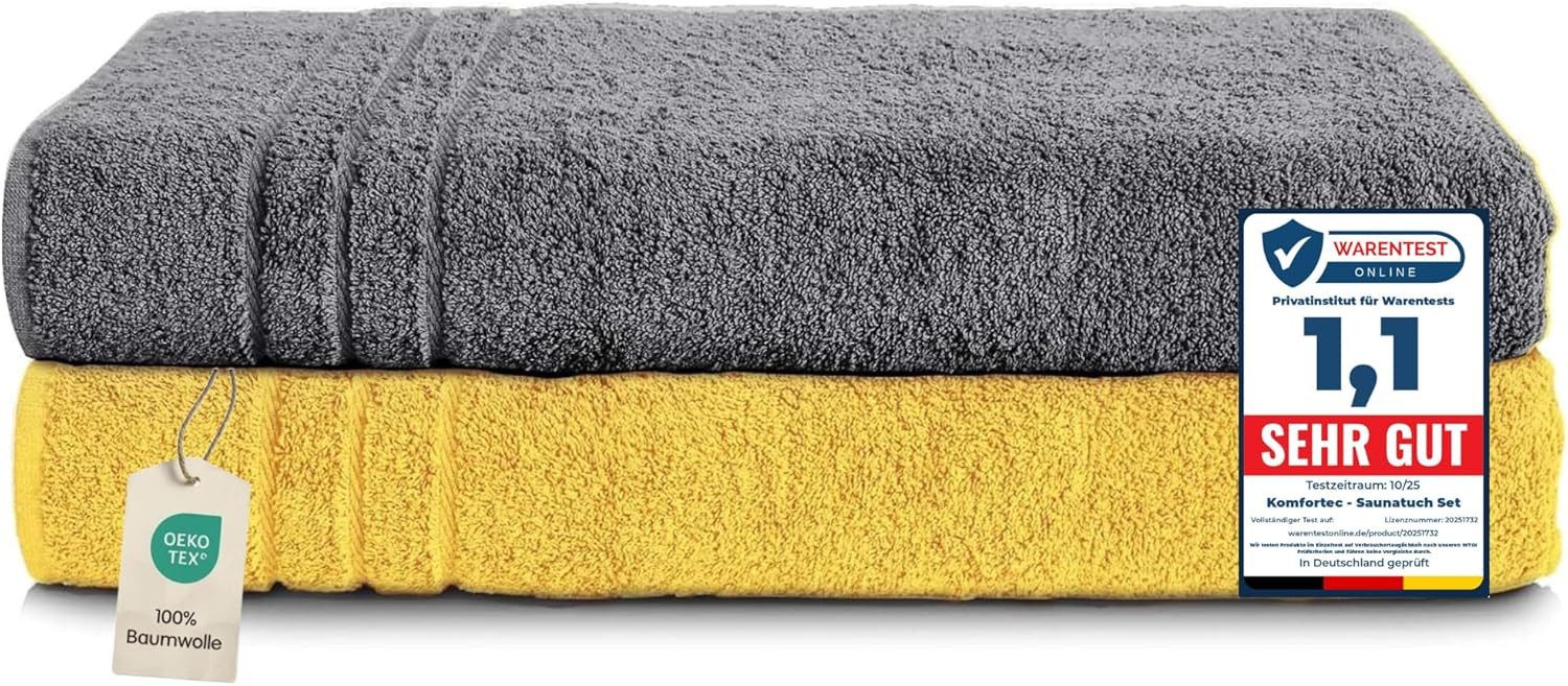 Komfortec Saunatuch Frotte aus 100% Baumwolle, Frottee (Packung, 2-St), 80x200 Saunatücher set XXL, Weich, Schnelltrocknend