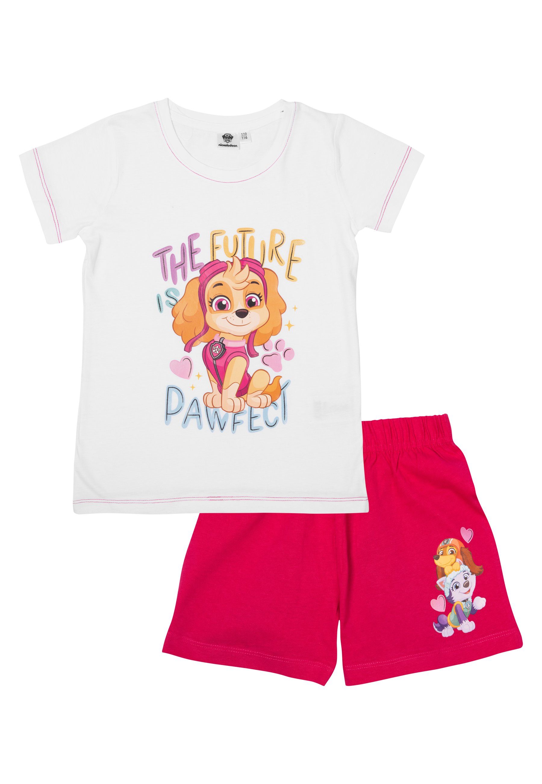 United Labels® Schlafanzug Paw Patrol Schlafanzug für Mädchen Pyjama Set Kurzarm Weiß/Pink