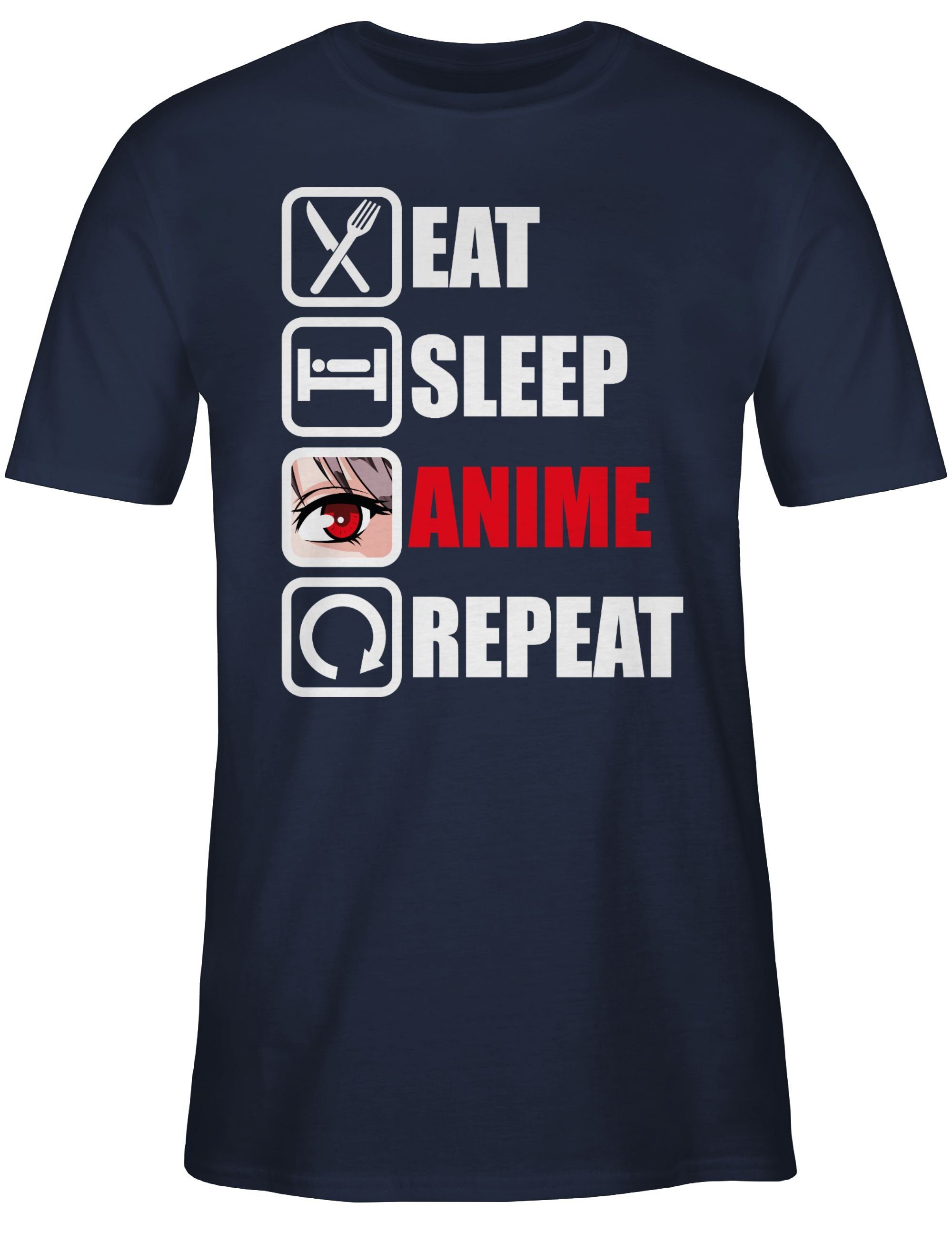 Shirtracer T-Shirt Eat sleep Anime repeat - Manga Japan Anime Geschenke