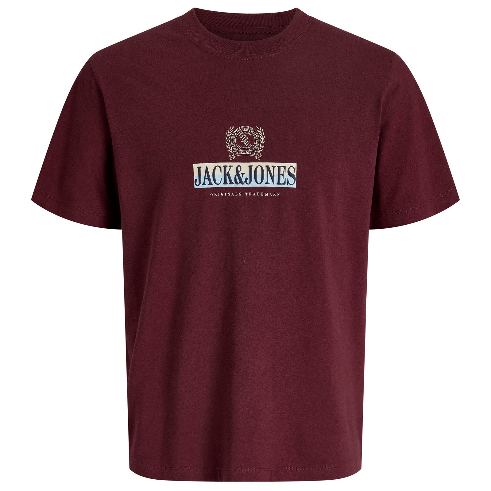 Jack & Jones Rundhalsshirt Jack&Jones XXL T-Shirt weinrot Print JORFREDERIKSBERG