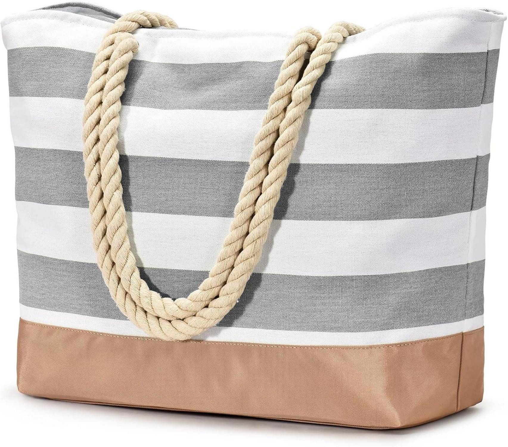 Strandtasche Strandtasche Tote Bag mit Reißverschluss und Nassfach 52x36x17cm