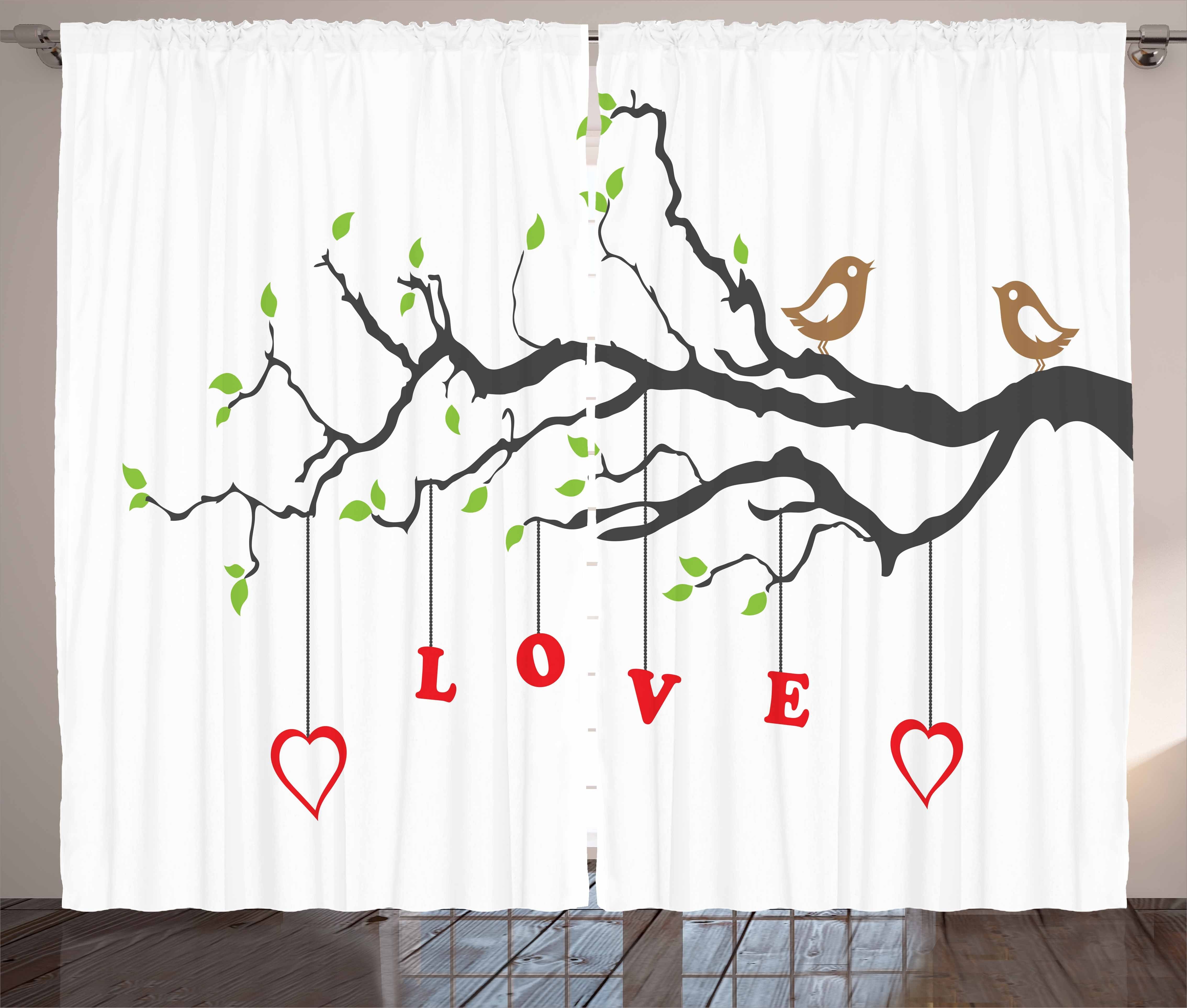 auf Zweig Schlafzimmer einem Vorhang sitzen Gardine mit Liebe Abakuhaus, Kräuselband Schlaufen und Haken, Vögel