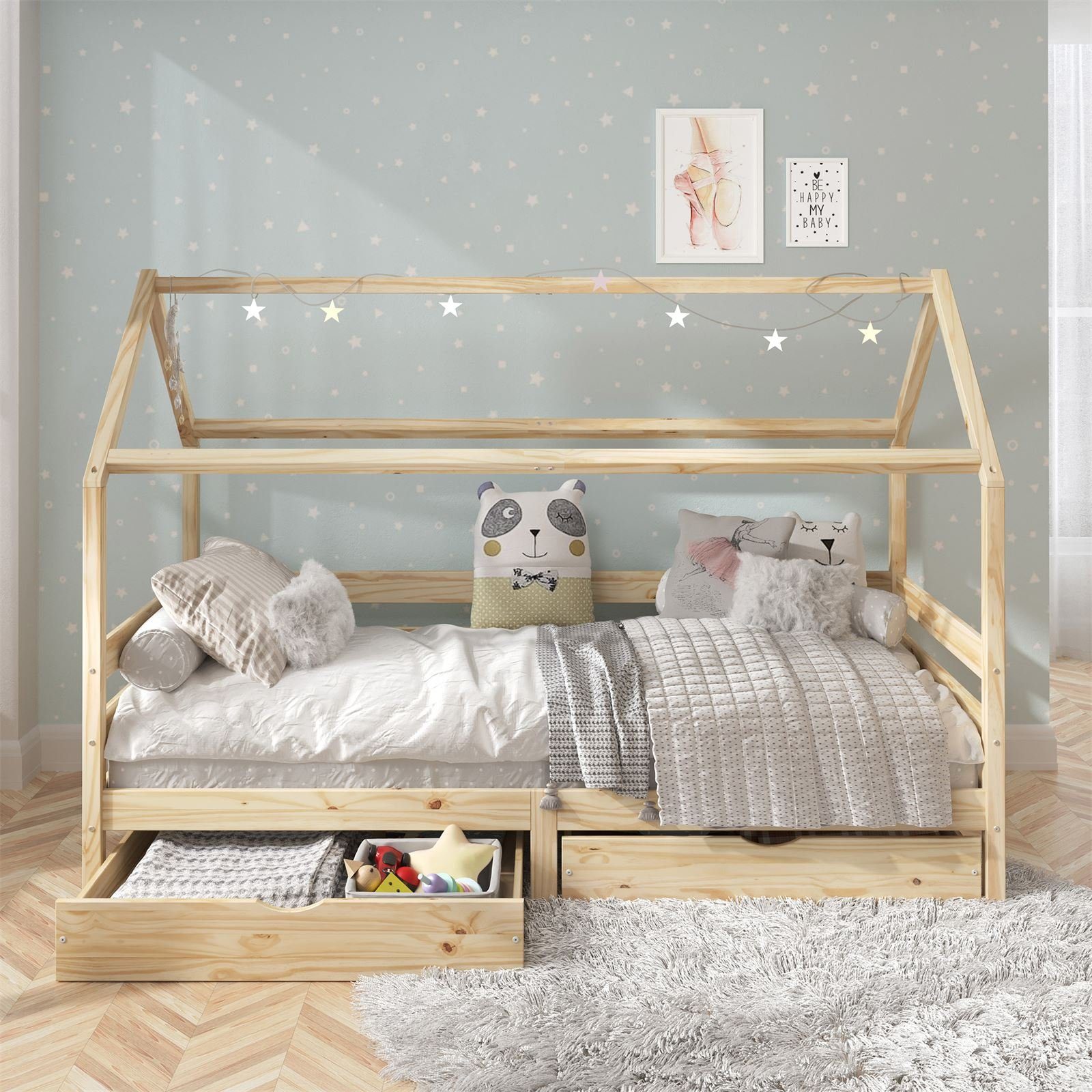 IDIMEX Kinderbett CLIA, Hausbett CLIA Kinderbett Montessori 2 Schubladen 90 günstig online kaufen