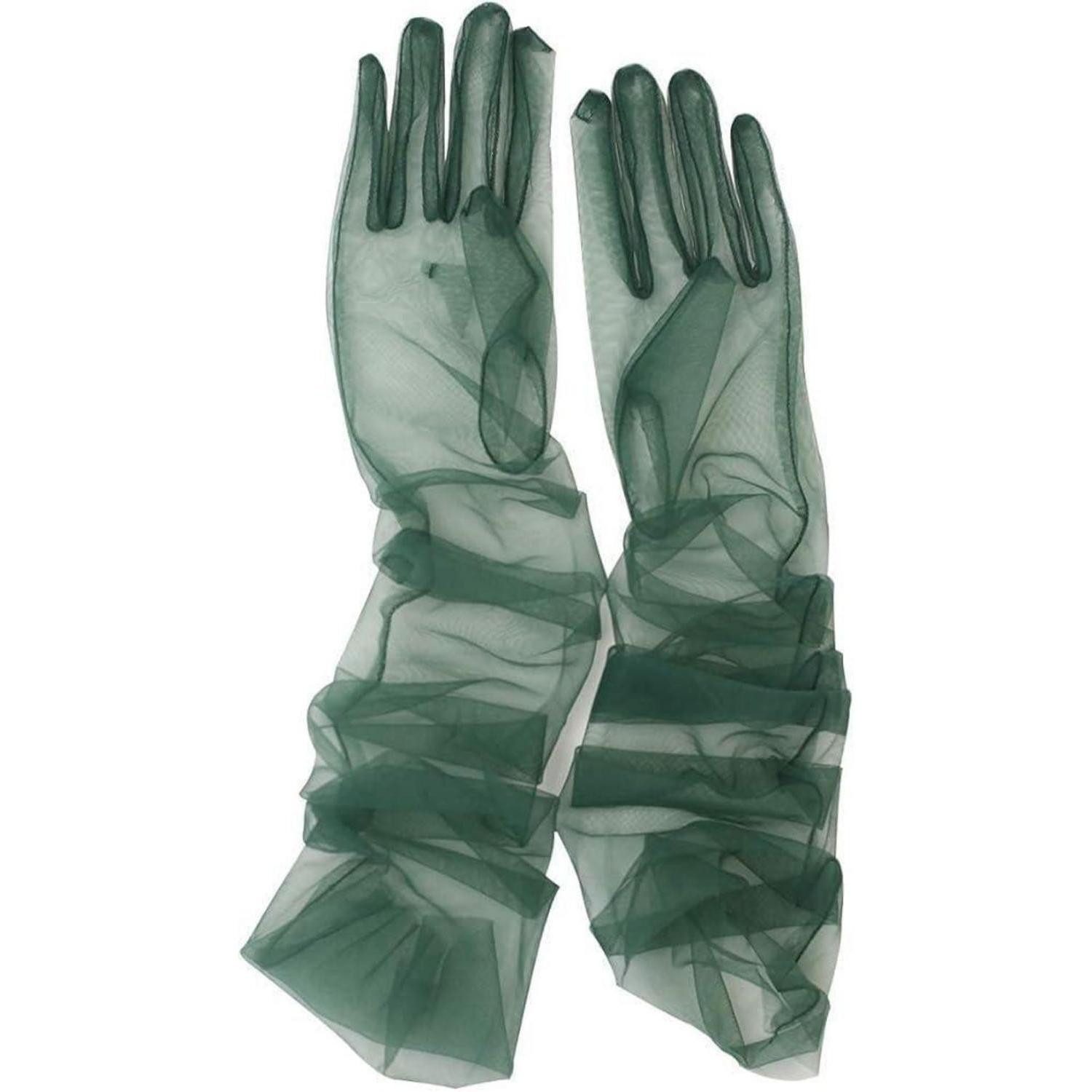 LuxusKollektion Abendhandschuhe Braut Handschuhe Tüll 70cm Dunkelgrün (1-St)