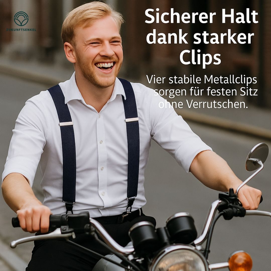 ZUKUNFTSENKEL Hosenträger 4 Robuste Clips, Hosenhalter Elastisch Flexibel (H-Form) X-Form Arbeitshosenträger – Bild 4 von 5