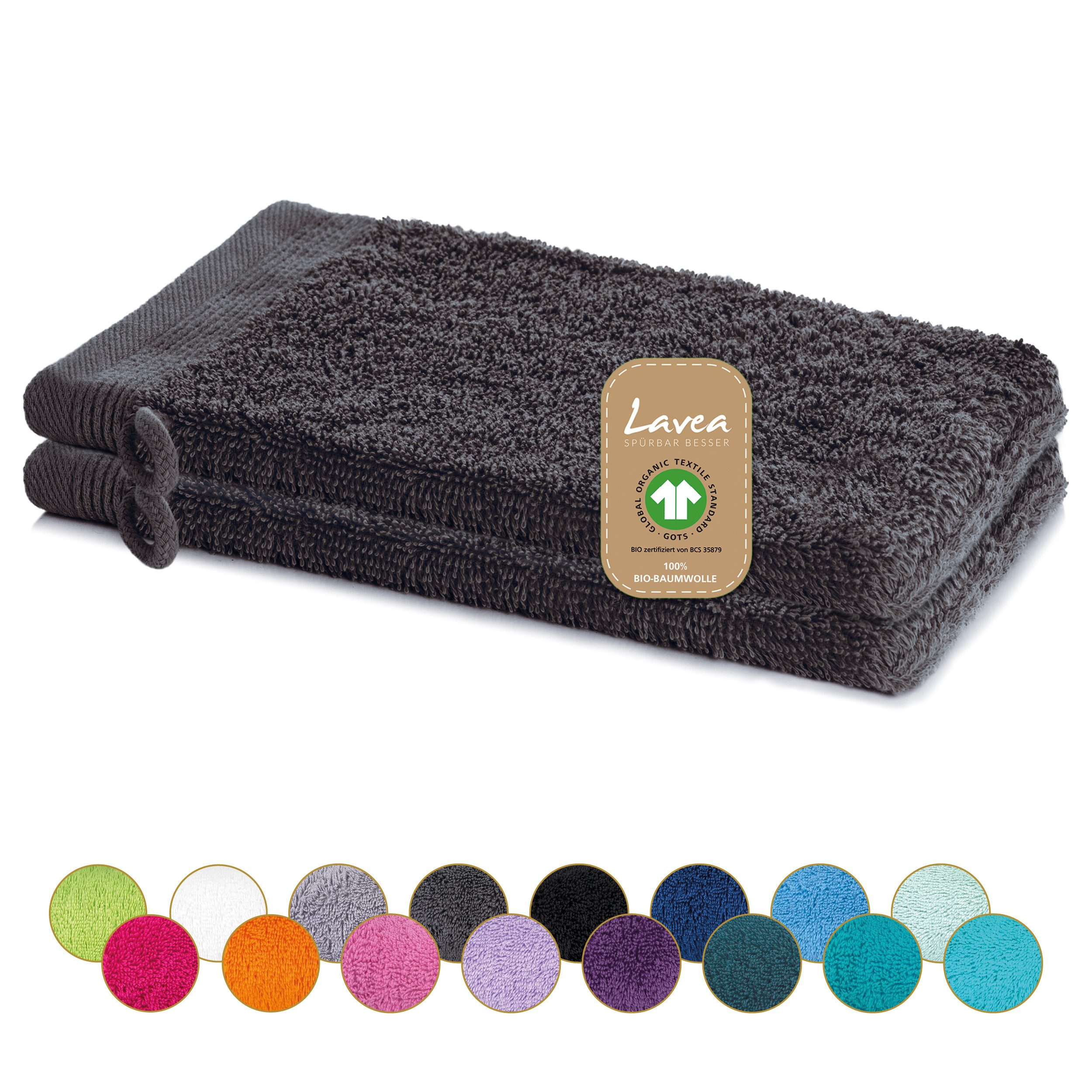 Lavea Waschhandschuh Bali Waschlappen 16x22 cm, Waschhandschuhe, kleine Handtücher, Weiches Bio-Baumwollfrottee (Set, 2-St), Gesichtshandtücher, GOTS-zertifiziert, extra saugstark mit 500g/m²