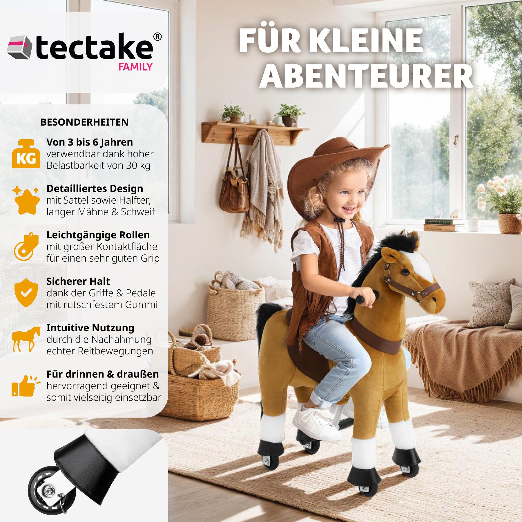 tectake Schaukelpferd Schaukeltier auf Rollen, Plüsch, günstig online kaufen
