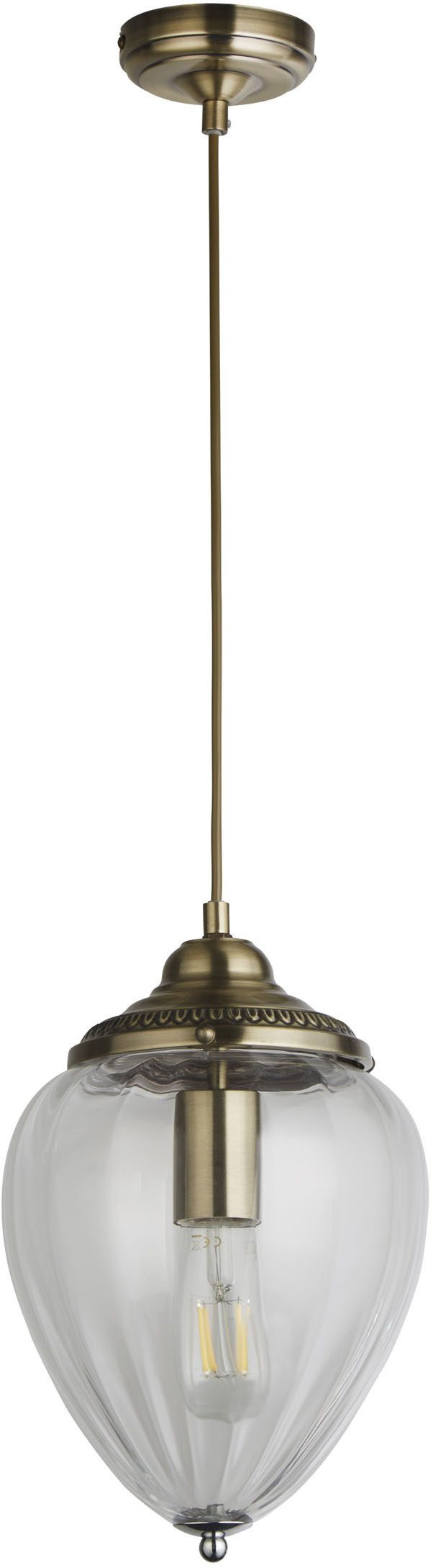 Searchlight Pendelleuchte Moskauer Anhänger - Antikes Messingmetall und geripptes Glas, ohne Leuchtmittel