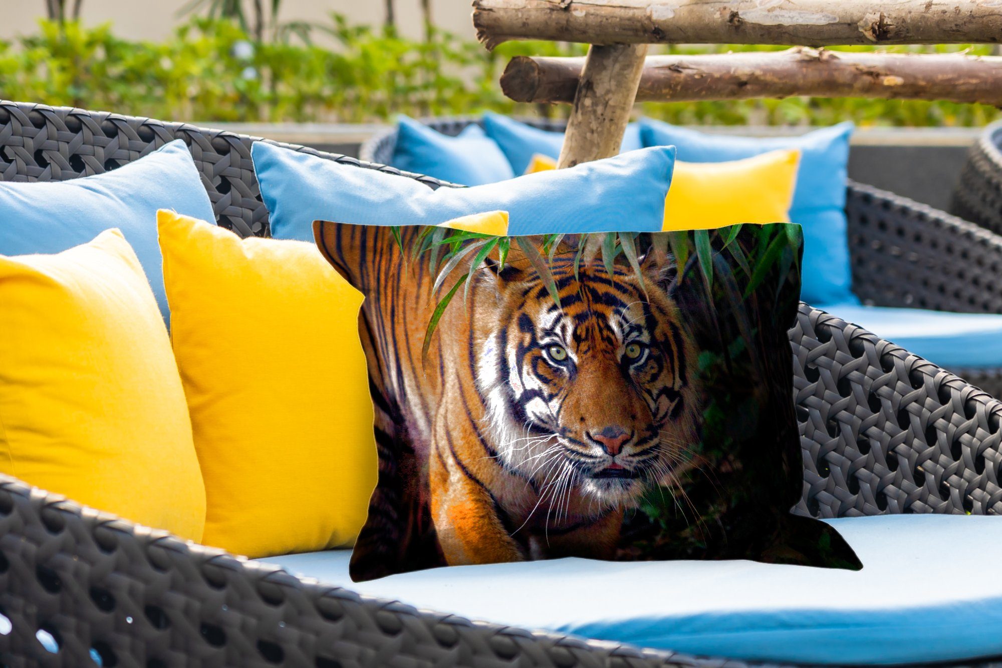 MuchoWow Dekokissen Tiger - - Polyester, Outdoor-Dekorationskissen, Dschungel Blätter - Kissenhülle Tiere Dekokissenbezug, - Wild