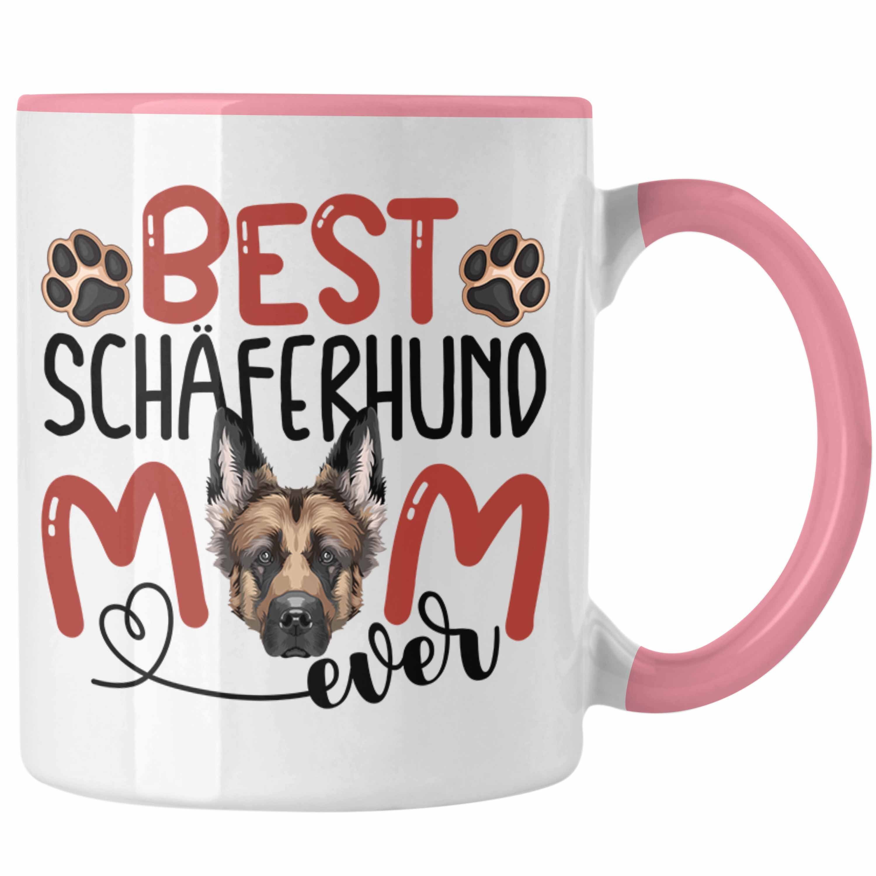 Trendation Tasse Schäferhund Mom Besitzerin Tasse Geschenk Lustiger Spruch Geschenkidee Rosa