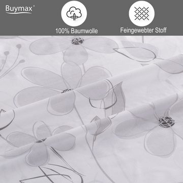 Bettwäsche, Buymax, Renforce: 100% Baumwolle, 2 teilig, 135x200 cm mit Reißverschluss Bettbezug-Set geblümt Blumen, Weiß Grau