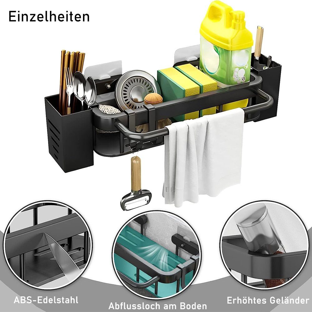NUODWELL Küchenorganizer-Set Spülbecken Organizer Edelstahl Stäbchenhaltern mit Handtuchhalter und