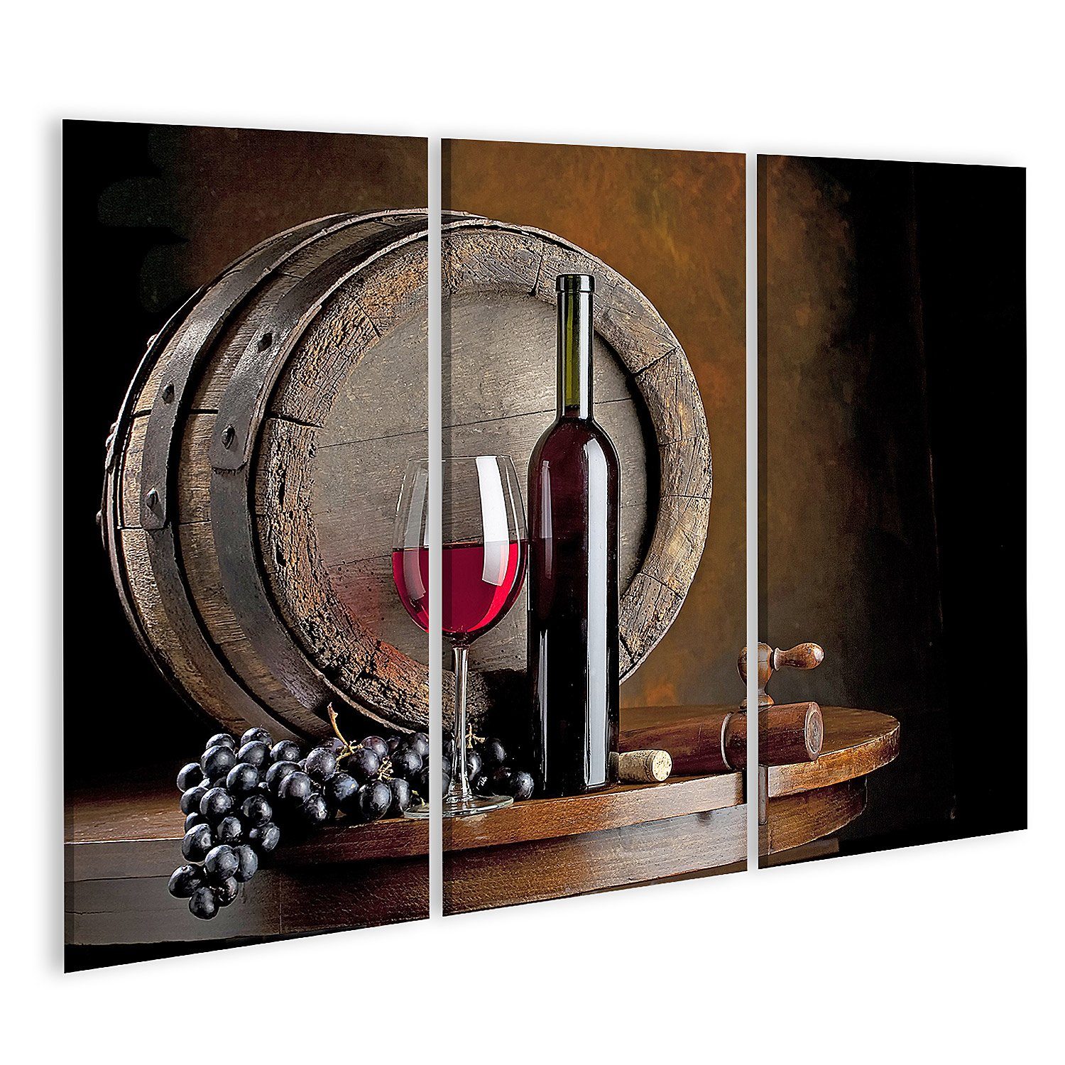 Leinwandbild Bild auf Leinwand Wein Komposition mit Weinfass auf Hintergrund Wandbi