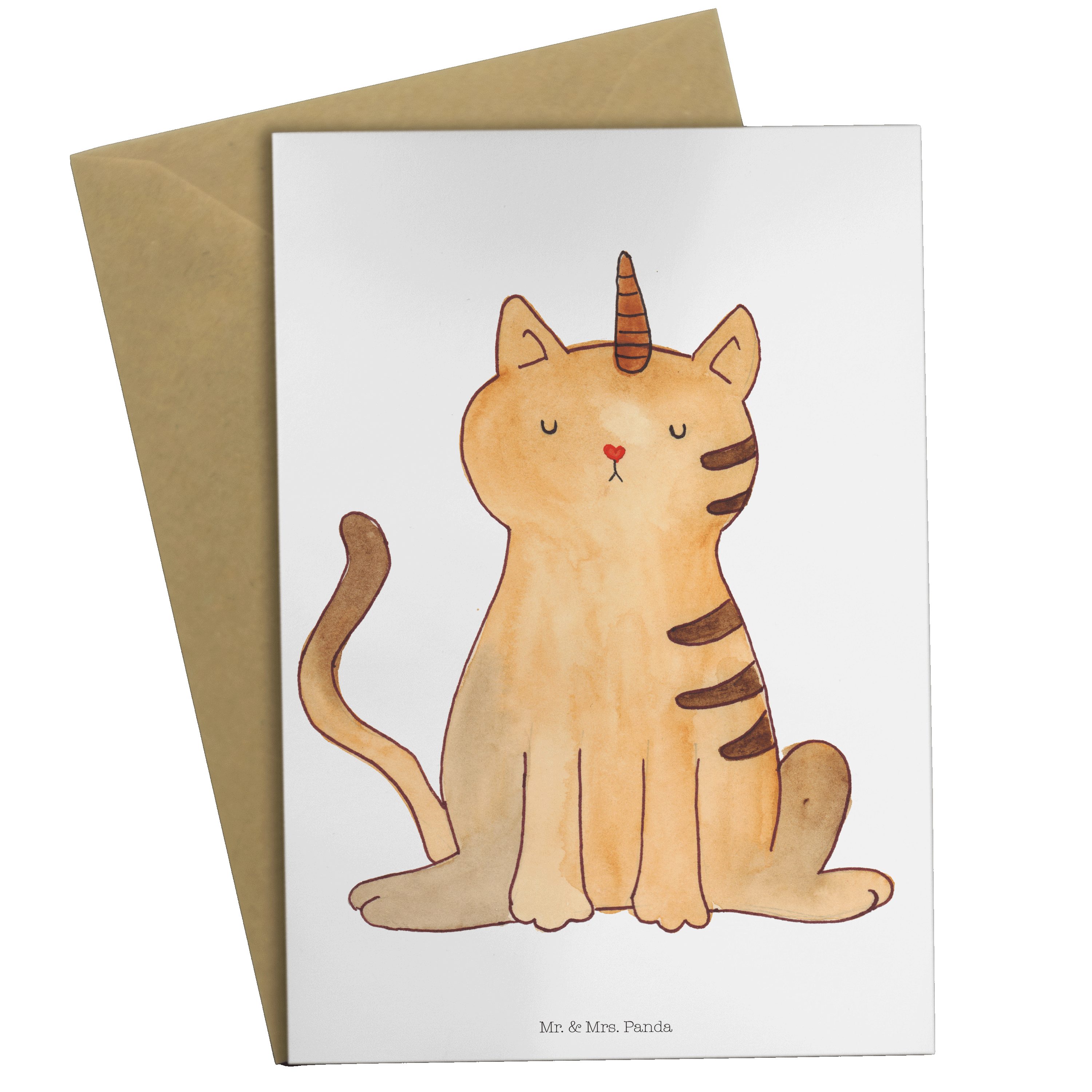 Einhorn Katze Geschenk, Mrs. Panda Grußkarte - Klappkarte, Weiß & - Mr. Pegasu Glückwunschkarte,