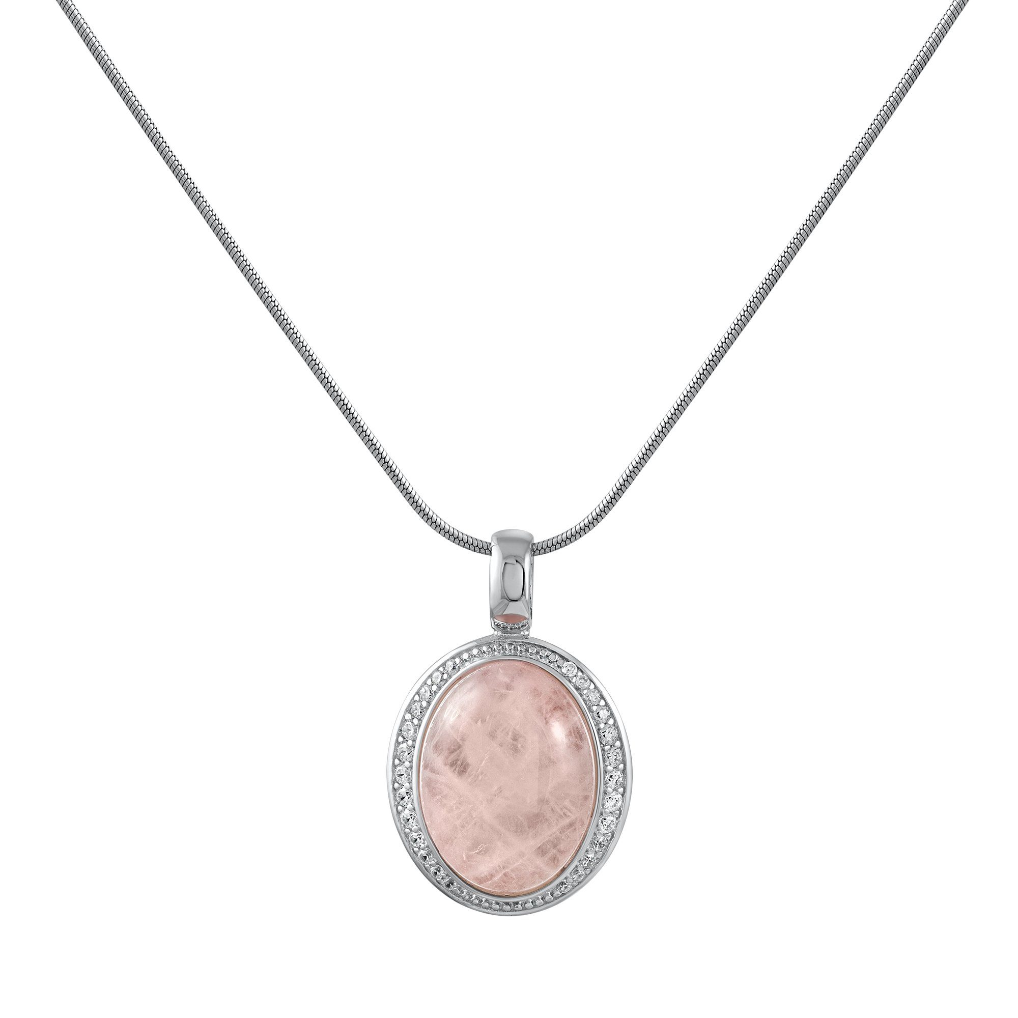 Zeeme Kette mit Anhänger Silber 925 rhodiniert 42+5cm Rosenquarz Zirkonia günstig online kaufen