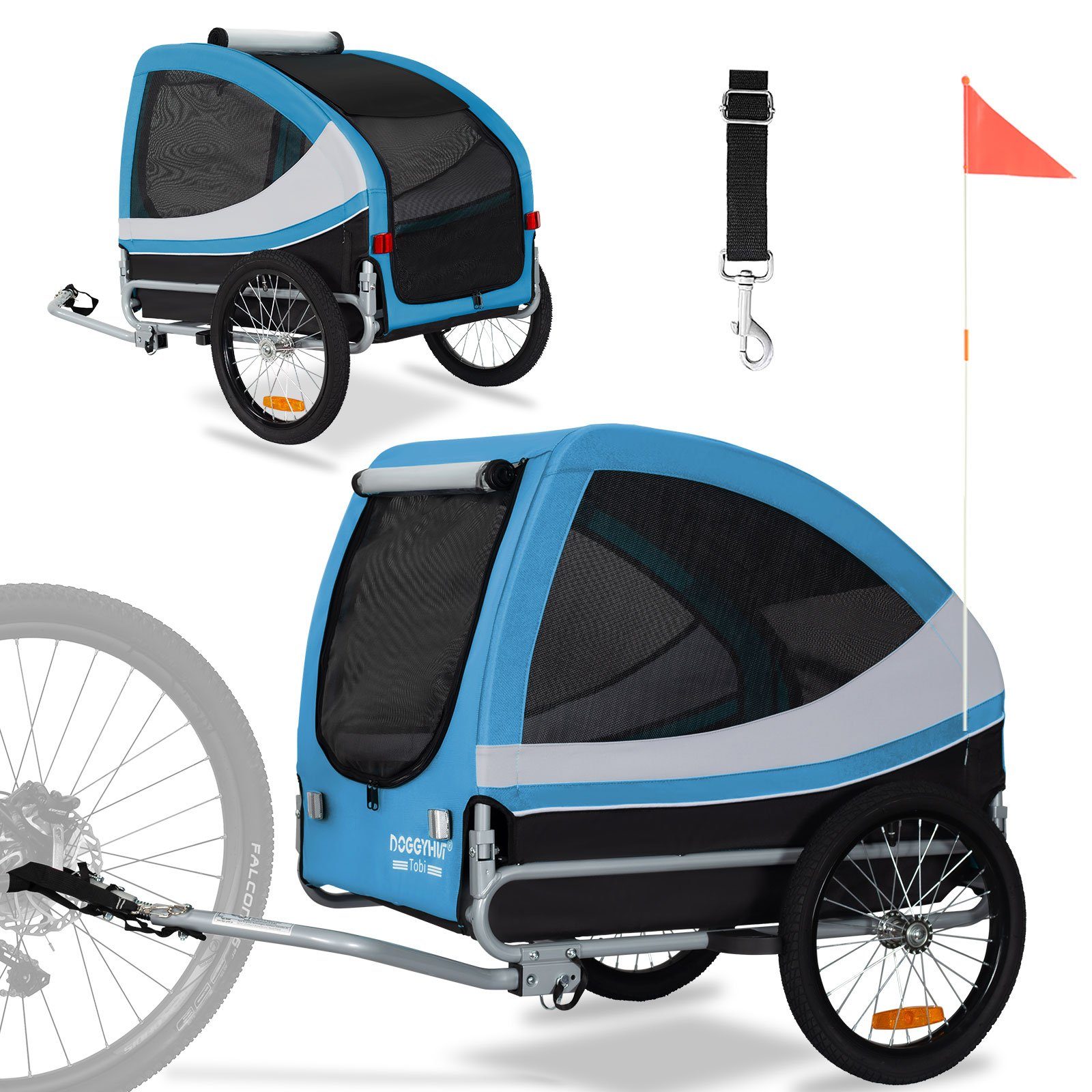 TIGGO Fahrradhundeanhänger DOGGYHUT® "Tobi" LARGE Hundefahrradanhänger Fahrradanhänger, Geeignet für mittelgroße und große Hunde