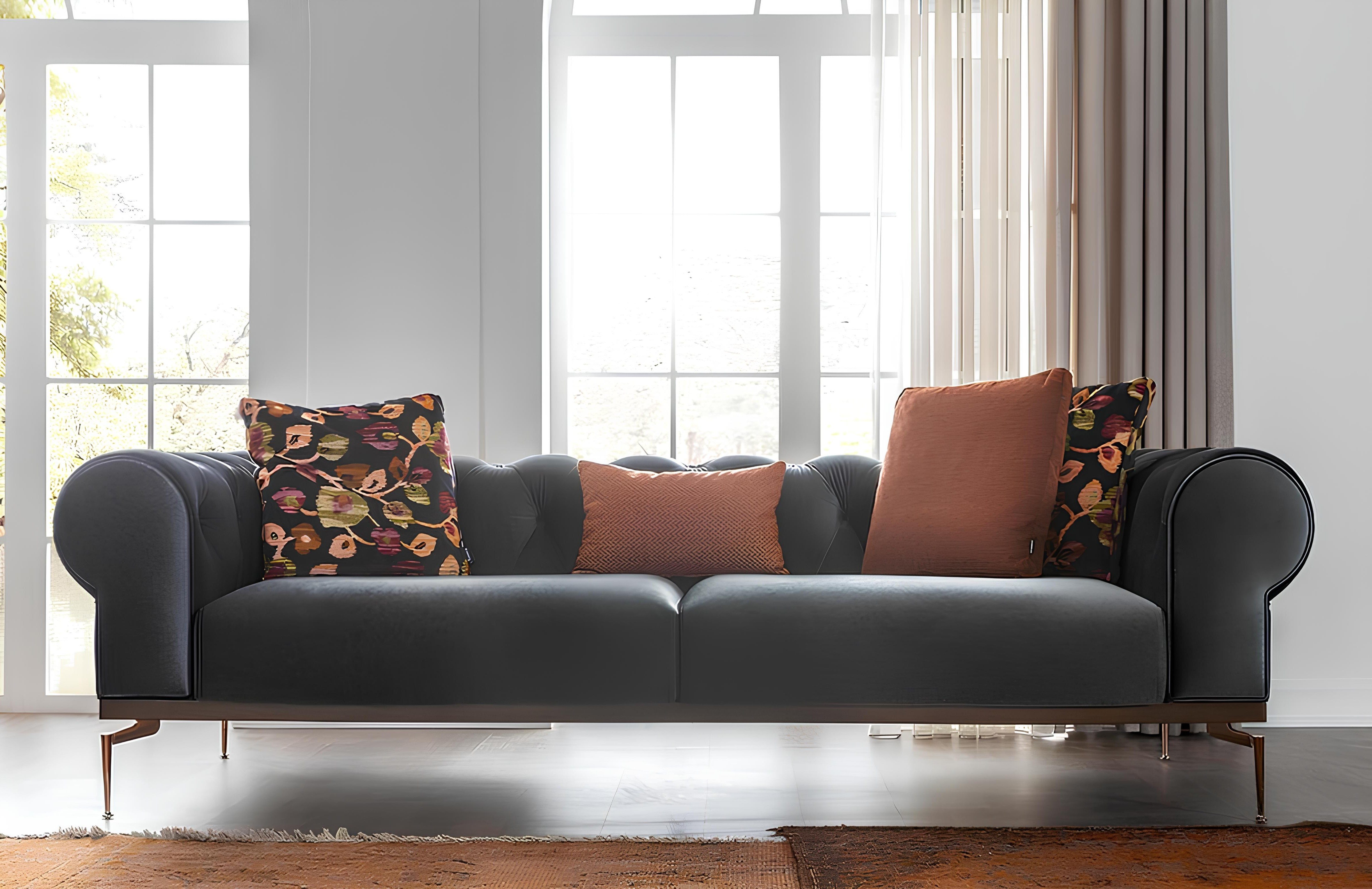 Xlmoebel Chesterfield-Sofa Chesterfield Sofa von XLMOEBEL in Blau, Stoffbezug, elegant, 1 Teile, Made in Europa