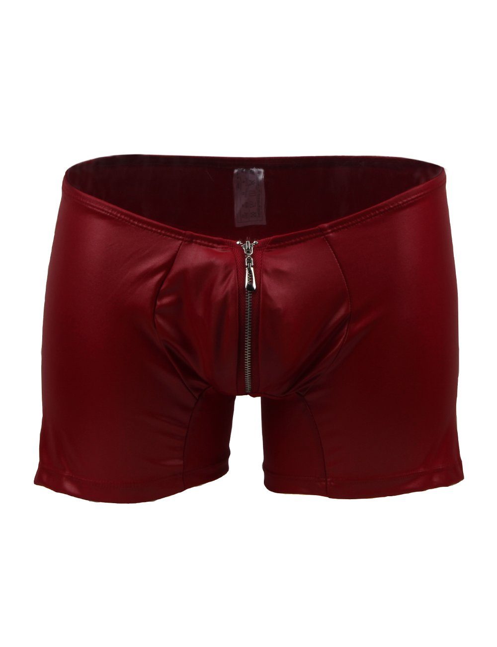 Shorts Slip Herren Wetlook Männer Lau-Fashion Zipper Hose Boxershorts Rot S/M Boxer Unterwäsche