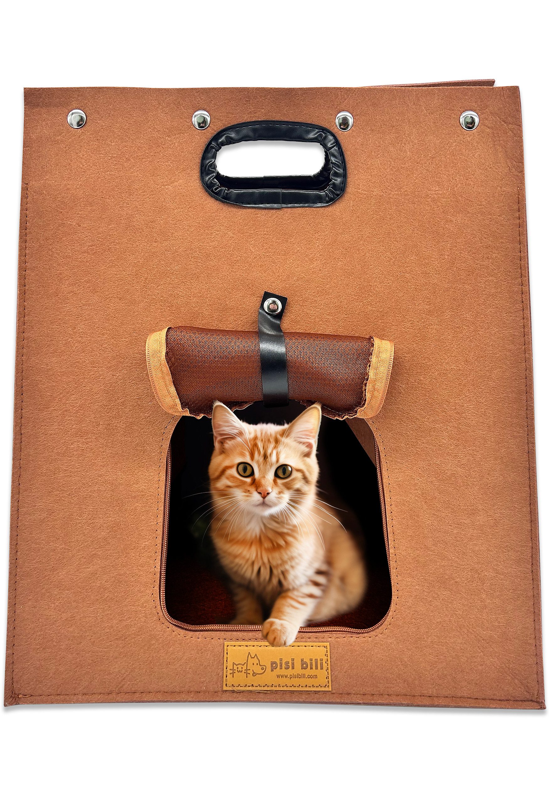 Pisi & Bili Tiertransportbox Transportbox Katze, Zubehör für Katzen, Transporttasche, Ledergriff, aus umweltfreundlicher Filz, Kratzfest