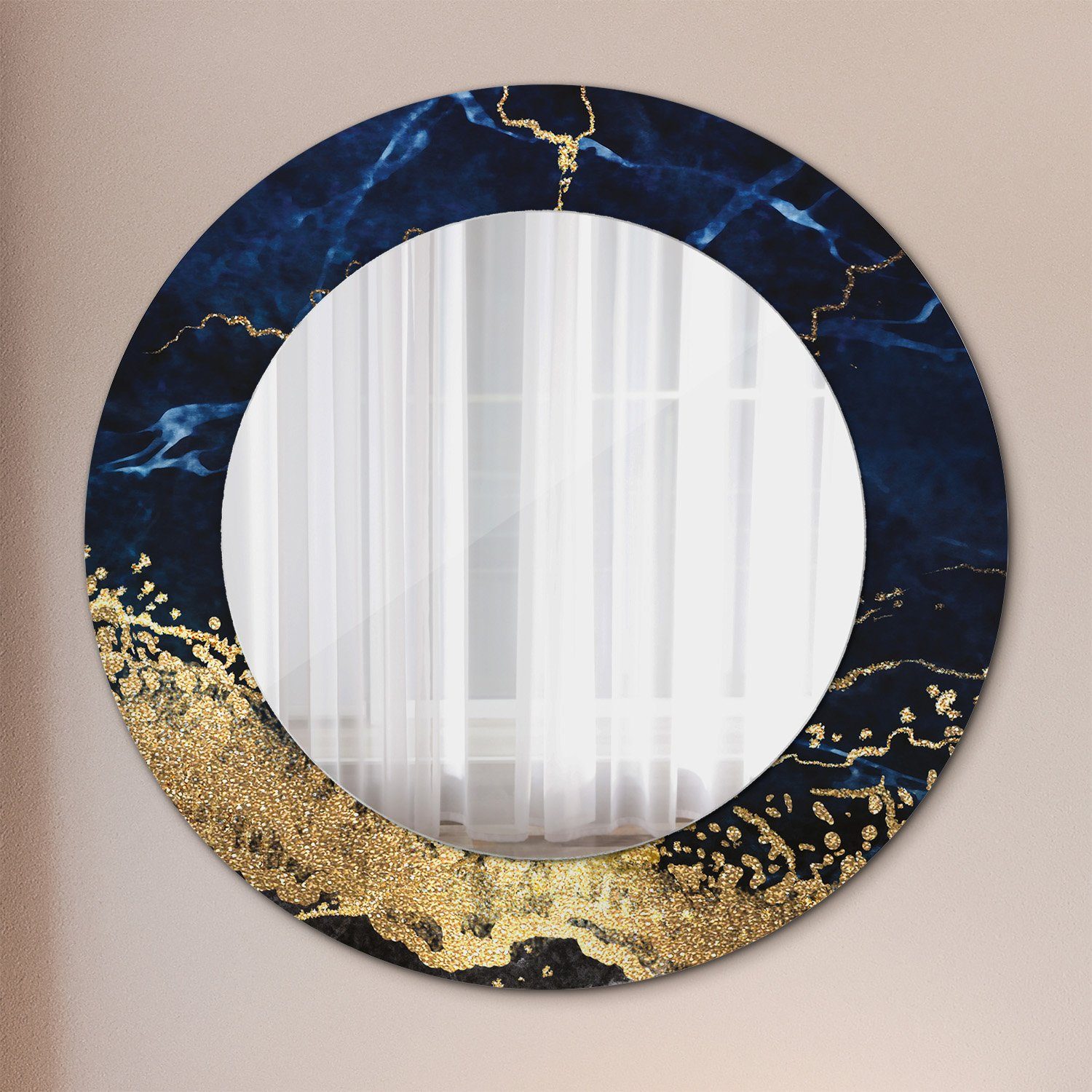 Tulup Spiegel Modern Wandmontage Wandspiegel Spiegel mit Aufdruck Rund: Ø50cm Blau Marmor