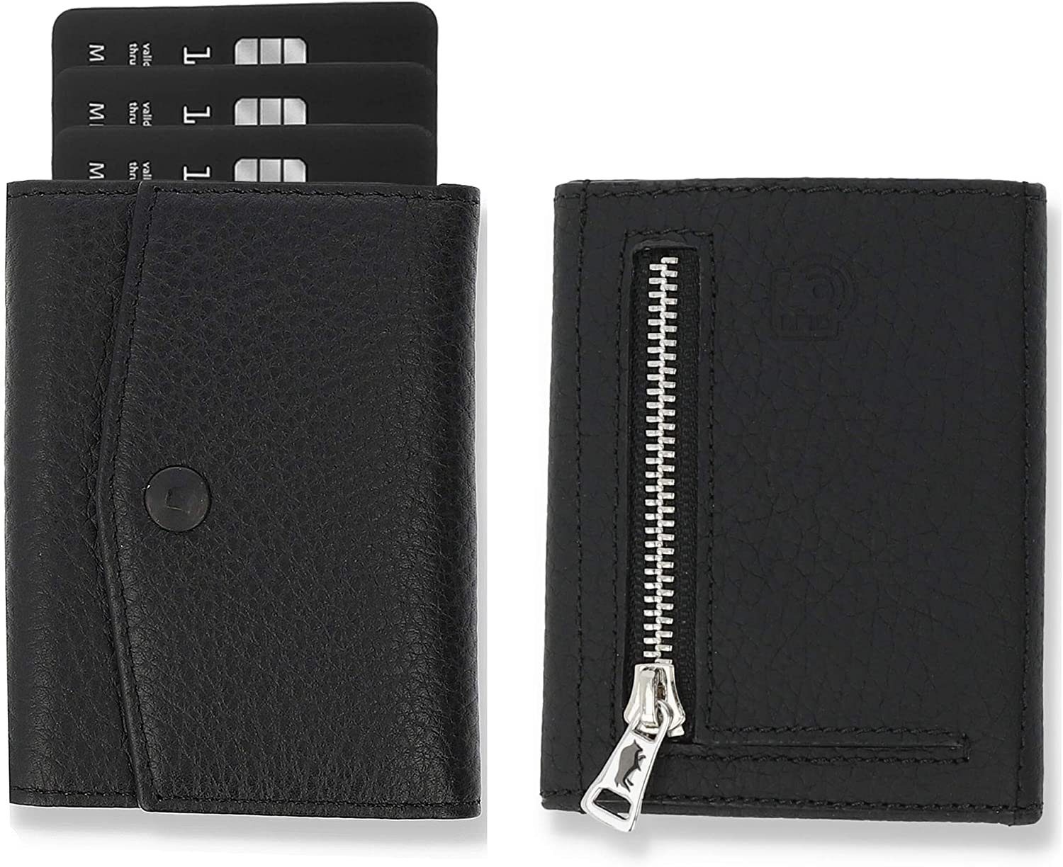 Solo Pelle Geldbörse Slim Wallet mit Münzfach I Geldbeutel mit RFID Schutz I für 12 Karten, RFID Schutz, Echtes Leder, dünne Geldbörse Schwarz