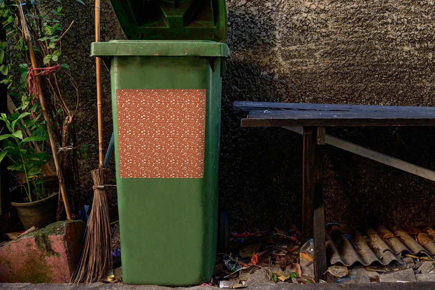 MuchoWow Wandsticker (1 Abfalbehälter - Mülleimer-aufkleber, Muster Sticker, Mülltonne, St), - Terazzo Textur Container
