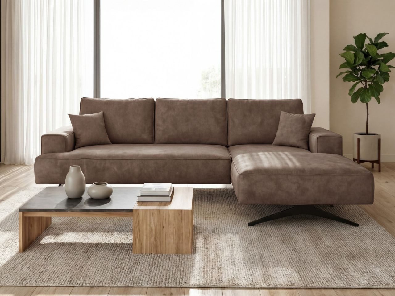 GrainGold Ecksofa L-Form Leto L, Set, Couch, Freistehendes, Hochwertigem Schaumstoff, Wellenfedern