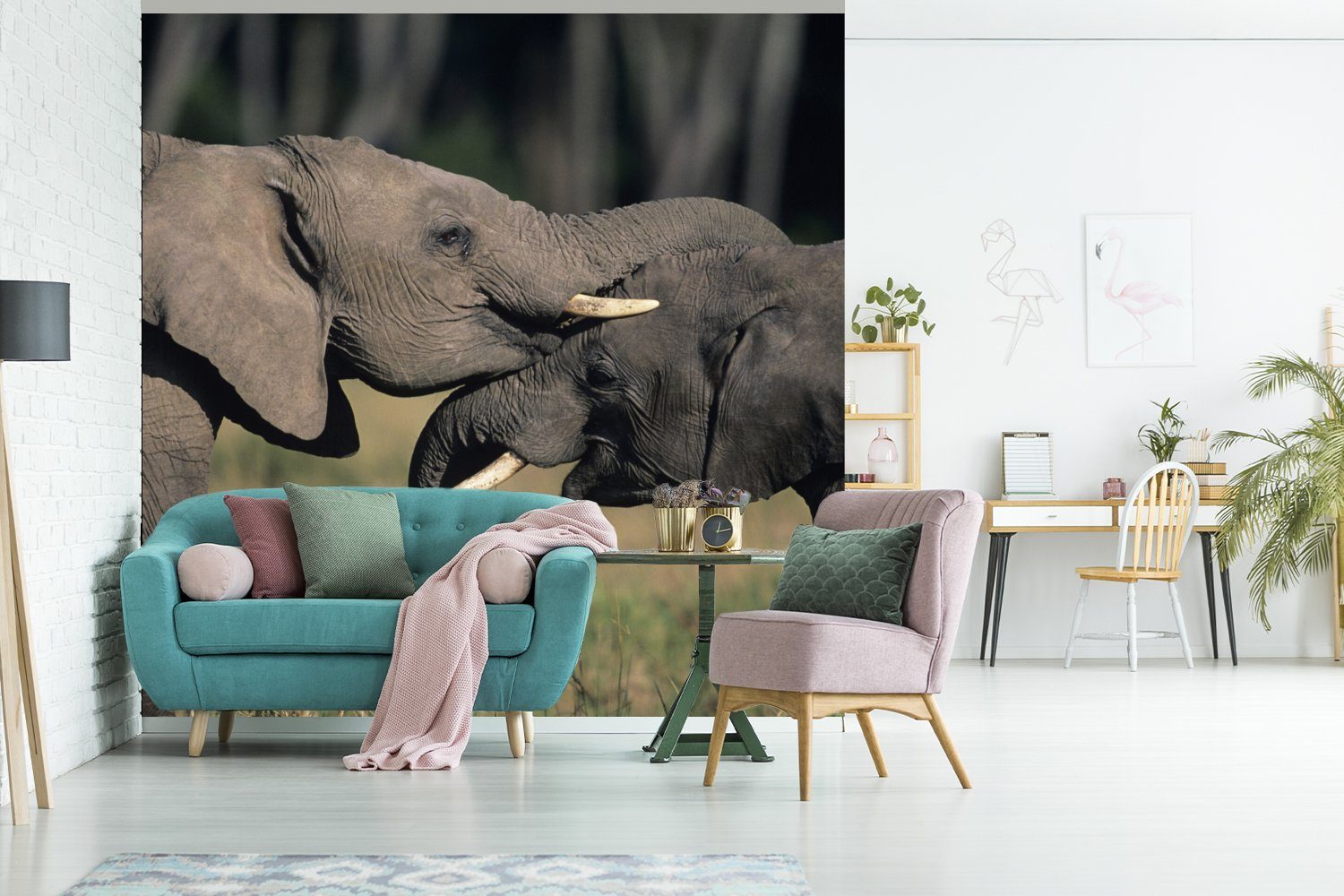Schlafzimmer Elefant Vliestapete Natur, St), - Grau MuchoWow (4 Tiere Matt, für - bedruckt, Wohnzimmer Küche, Fototapete Fototapete -