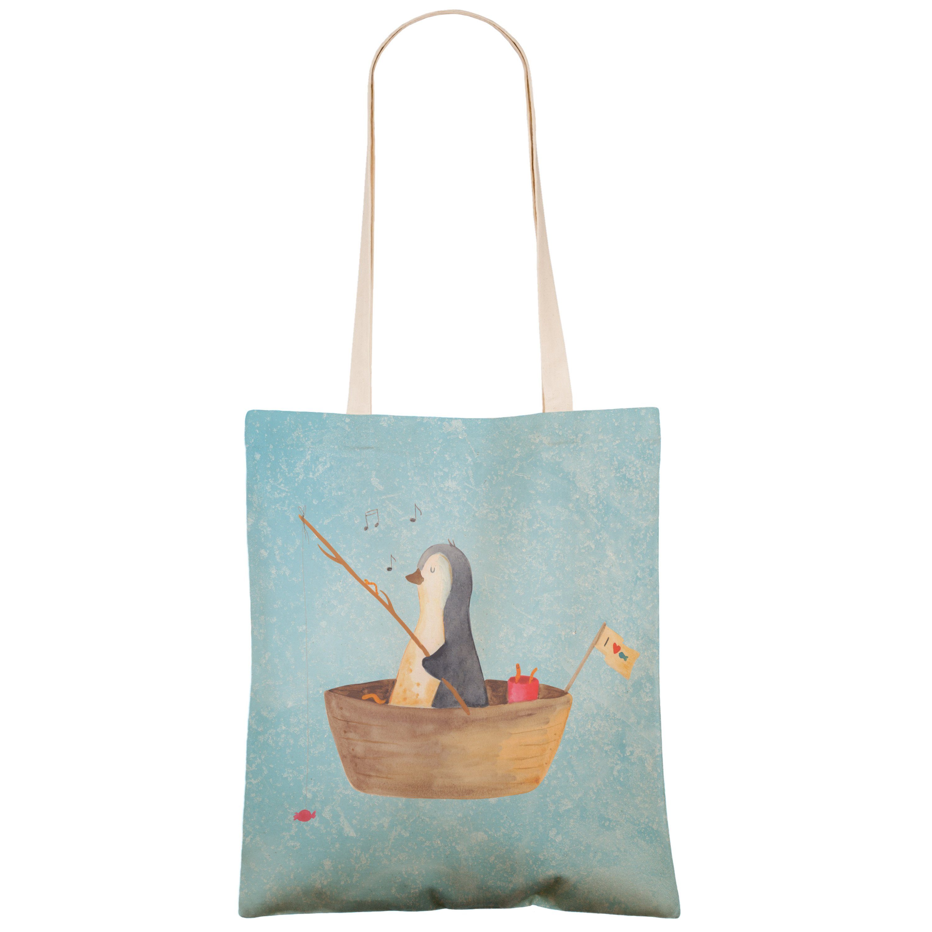 Pinguin Panda - Geschenk, Angeln, Shopper, Angelboot Eisblau Tragetasche - (1-tlg) Mrs. Mr. Tragetasche, &