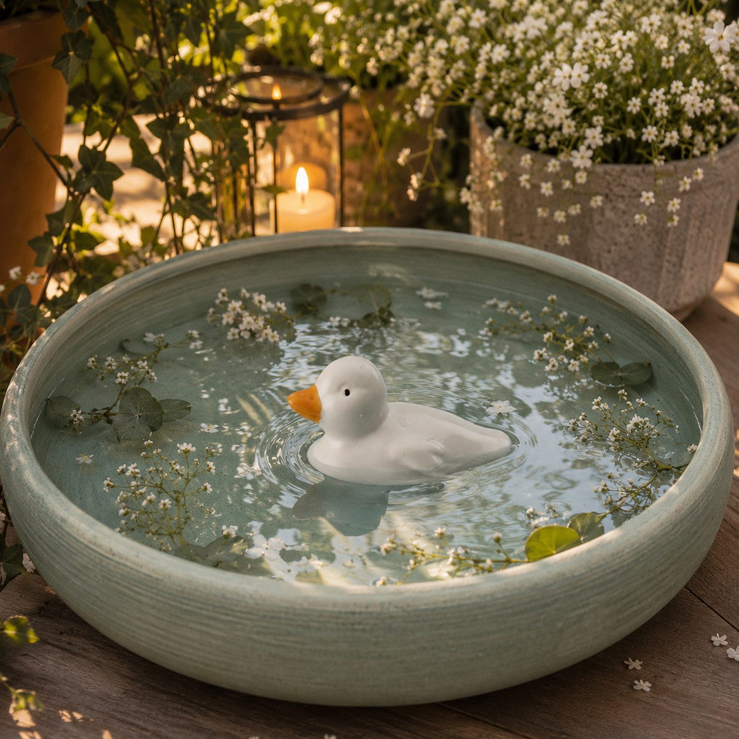 MARELIDA Tierfigur Teichdeko Ente Dekofigur schwimmend Porzellan weiß Dekoente L: 9,7cm (1 St)