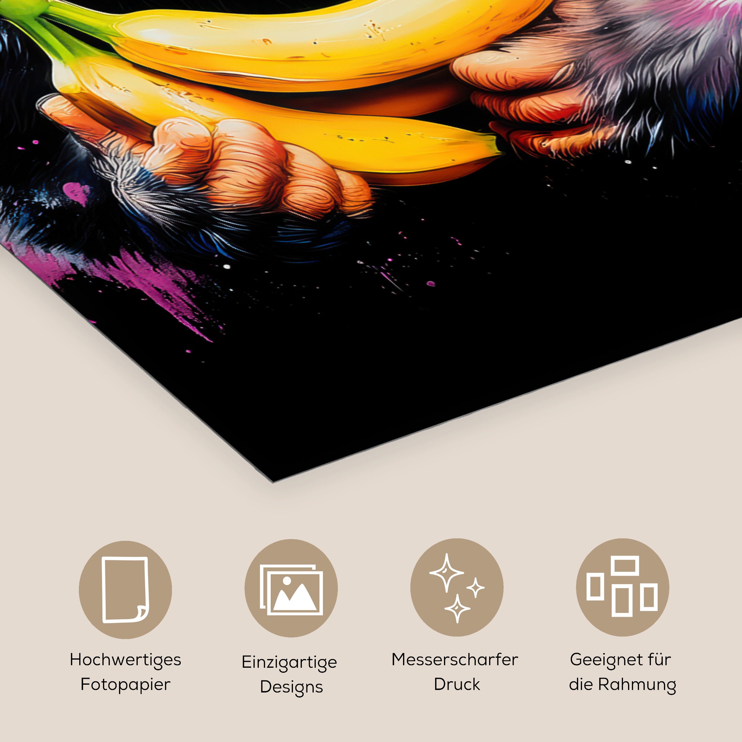 MuchoWow Poster Affe - Graffiti - Farbenfroh - Bananen - Modern, (1 St), Poster ohne Rahmen, Wandbild, Wandposter, 20x30 cm