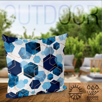 Kissenbezug, VOID (1 Stück), Sofa-Kissen Sechseck Blau Muster Bad Küche design fliesen Wasserfarben gold Polygon elegant modern ornament metallisch hipster Formen blau bun