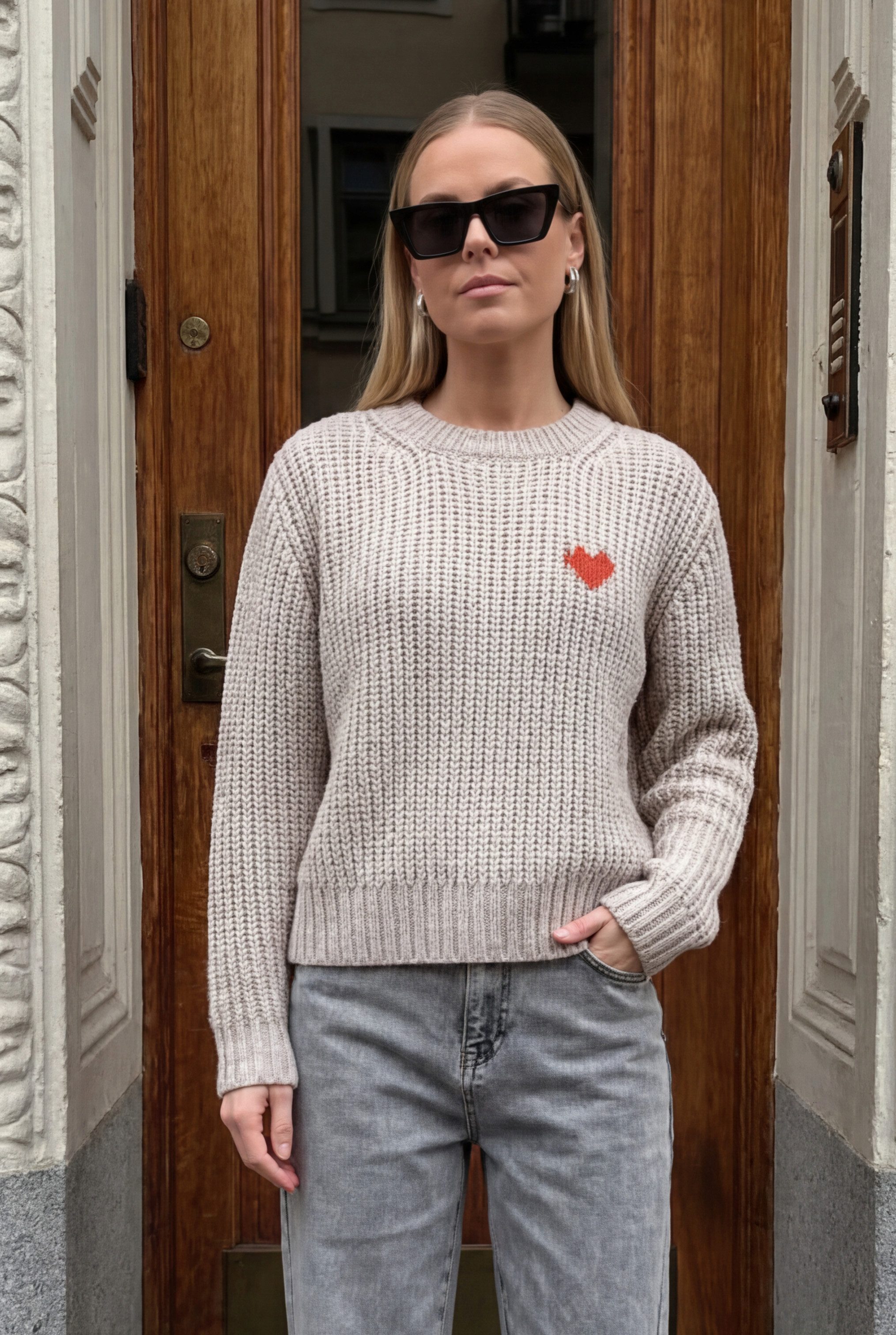 six-o-seven Strickpullover Damen Grobstrick Pullover Beige mit Herzmotiv, C günstig online kaufen