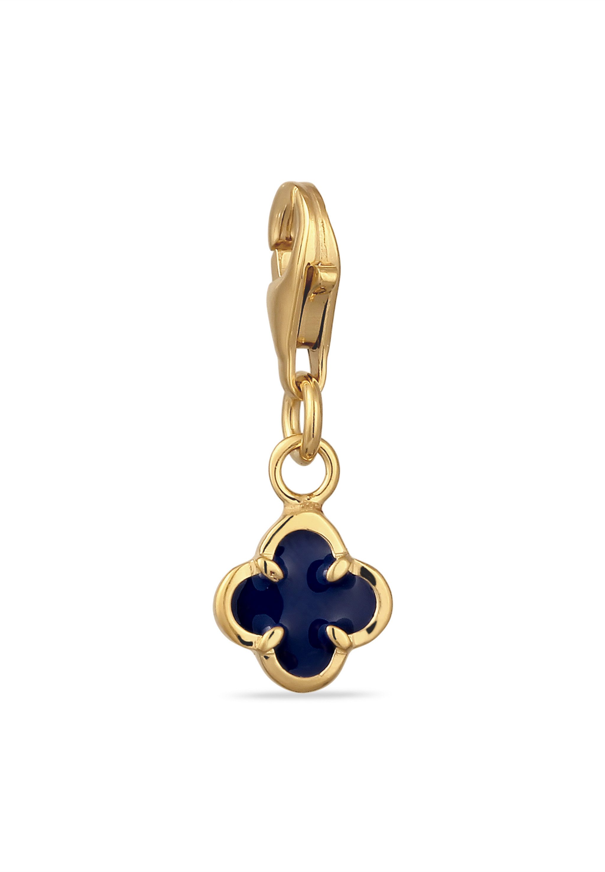 Charm Medaillon Kleeblatt Emaille schwarz 925 Sterling Silber vergoldet