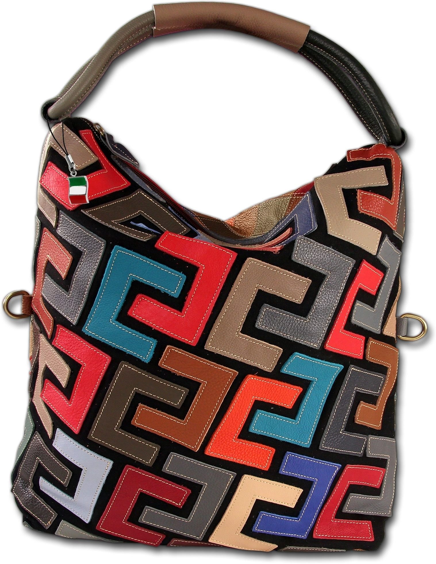 FLORENCE Shopper Florence ital. Shopper Echtleder Damen (Schultertasche, Shopper), Damen Shopper, Schultertasche Leder, mehrfarbig, Größe ca. 46cm