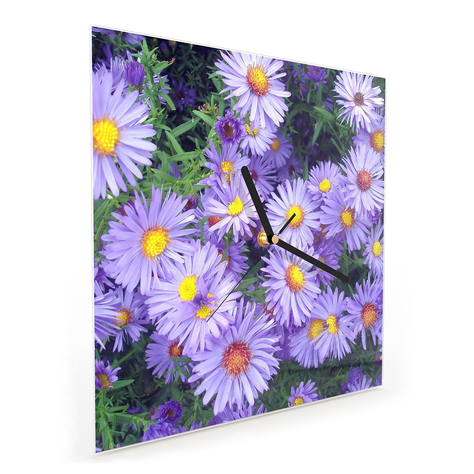 Größe Blüten Glasuhr x in Lila mit Motiv Wanduhr 30 Wandkunst 30 Wanduhr Primedeco cm