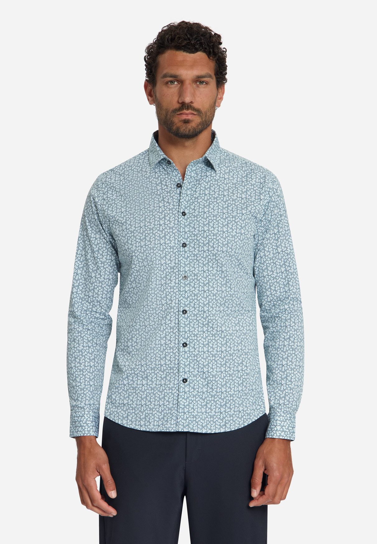 NO EXCESS Businesshemd Shirt Stretch Allover Printed - Musterhemd Stretch