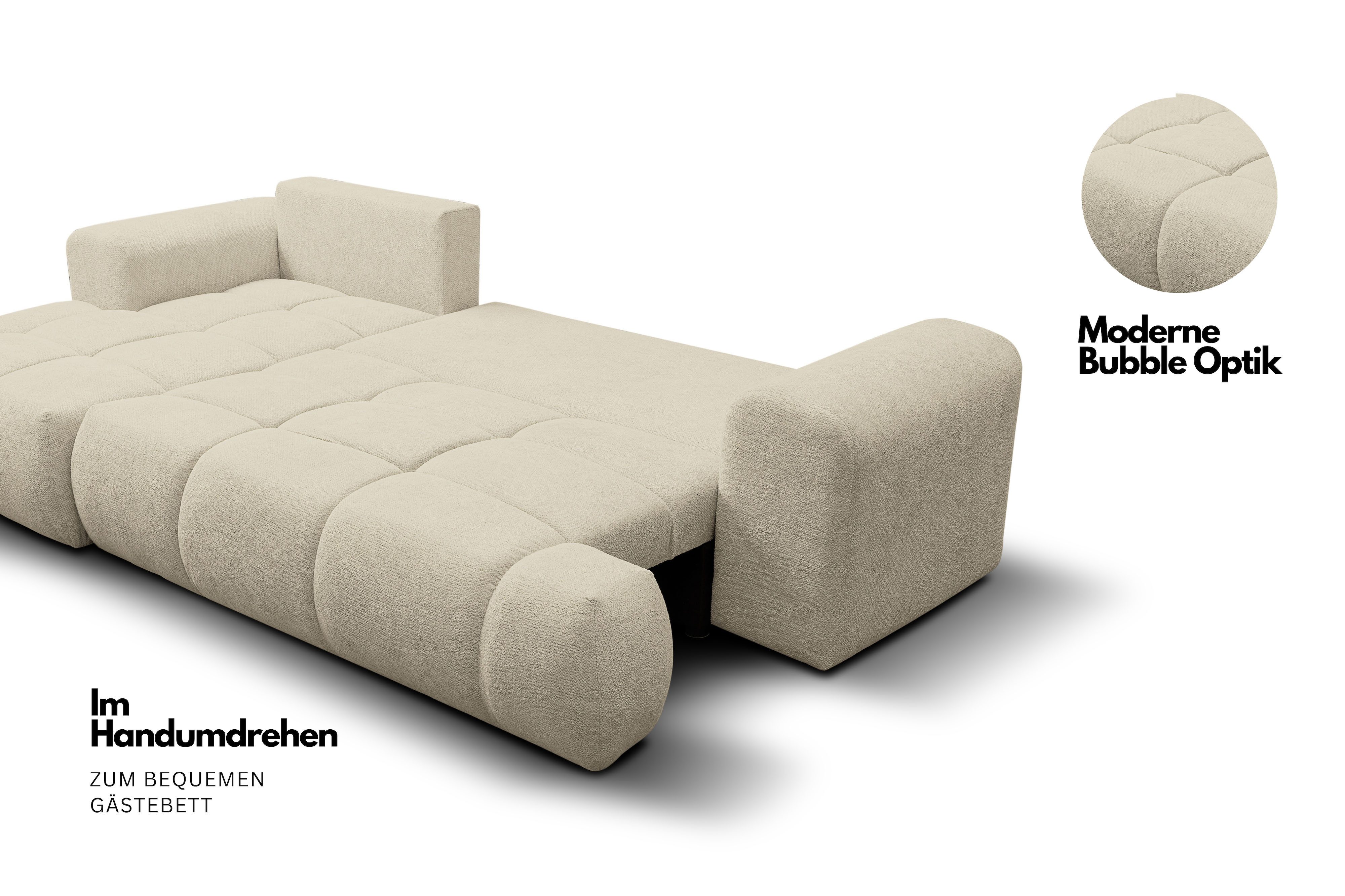 WERK2 Ecksofa Ewela-Bubble, inkl. Bettfunktion & Bettkasten, bequem, Breite 265cm, moderner Boucle Bezug, Liegefläche 200/140cm