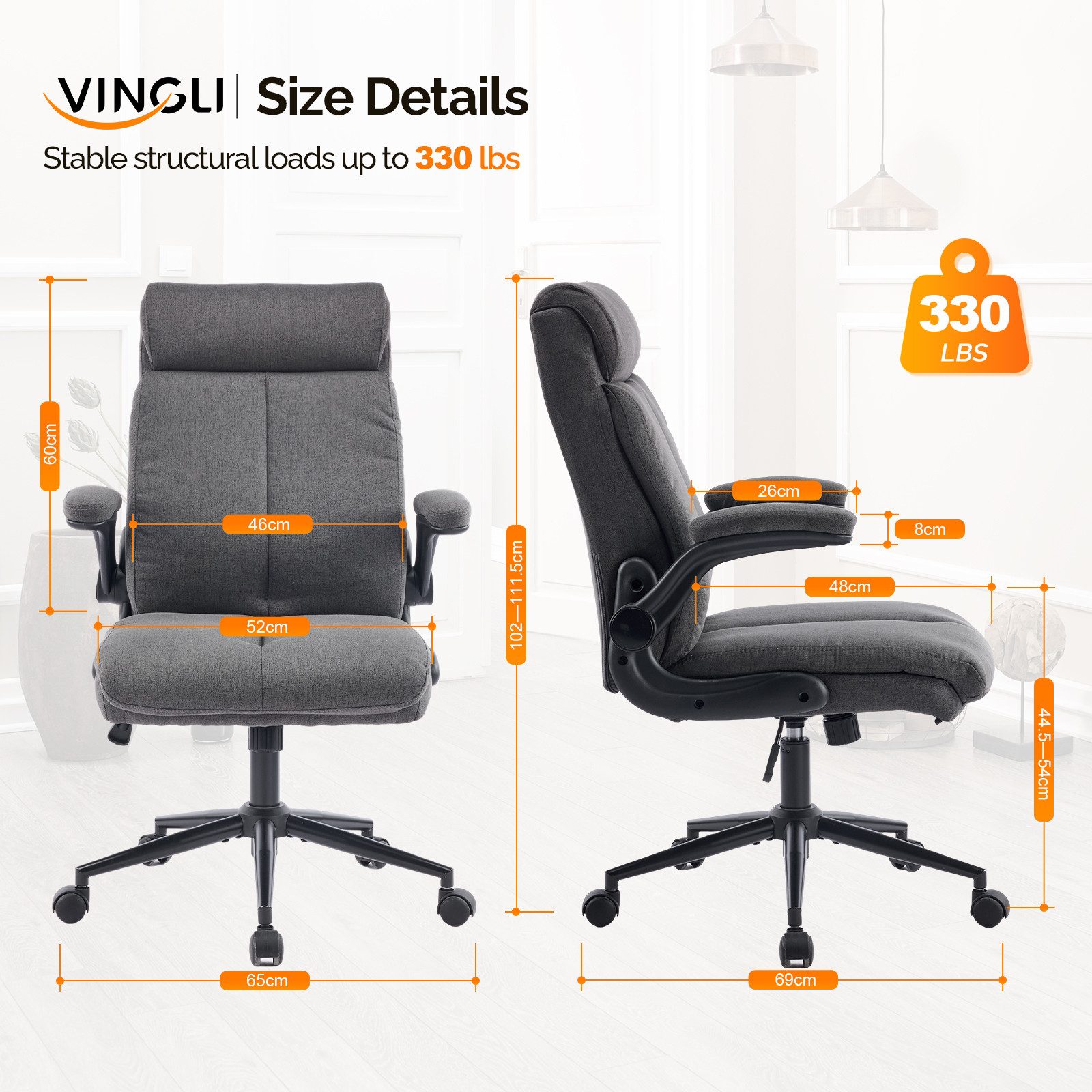 VINGLI Bürostuhl Ergonomischer Schreibtischstuhl mit hochklappbarer Armlehn günstig online kaufen