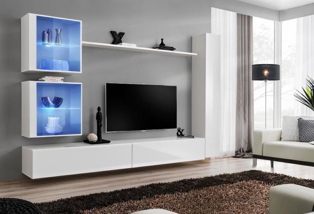 Luxus JVmoebel TV-Ständer Wohnwand Wohnwand Weiß Europa (8-St), Komplett Made in Modern, Sideboard Wandschrank
