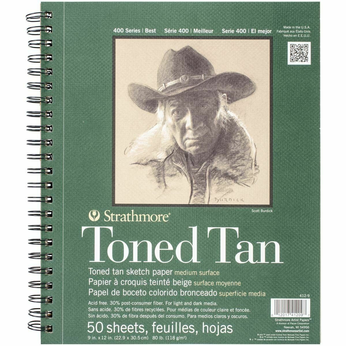 Strathmore Artist Papers™ Skizzenblock Skizzen-Papier Toned Tan, Spiralblock, 50 Blatt, 22,9 x 30,5 cm, 118 g/m²