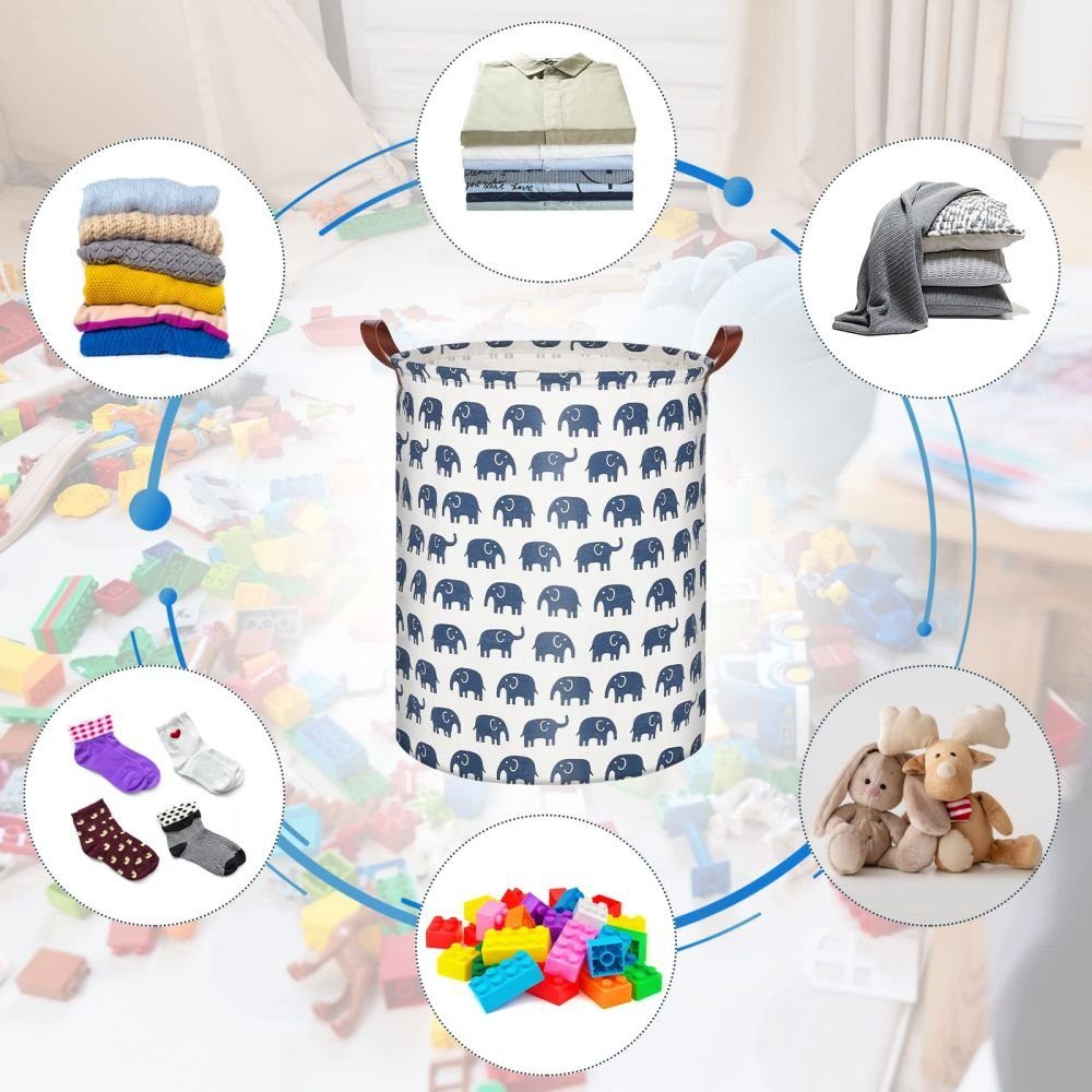 Elefant Henkel,Spielzeug Aufbewahrungsbox, Groß Wäschekorb Wäschekorb mit Aufbewahrung, Wäschesammler Kinderzimmer JOYOLEDER Blauer