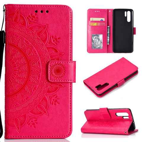 CoverKingz Handyhülle Huawei P30 Pro Handyhülle Flip Cover Case Handytasche Mandala Pink, Klapphülle Schutzhülle mit Kartenfach Schutztasche Motiv Mandala