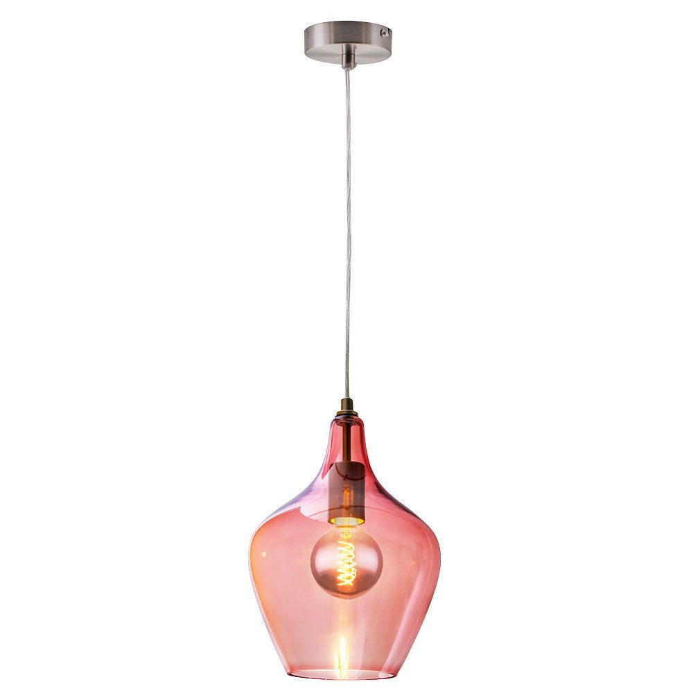 NOWA Hängeleuchte, Leuchtmittel nicht inklusive, Glas Pendelleuchte pink Esszimmer Lampe hängend Retro