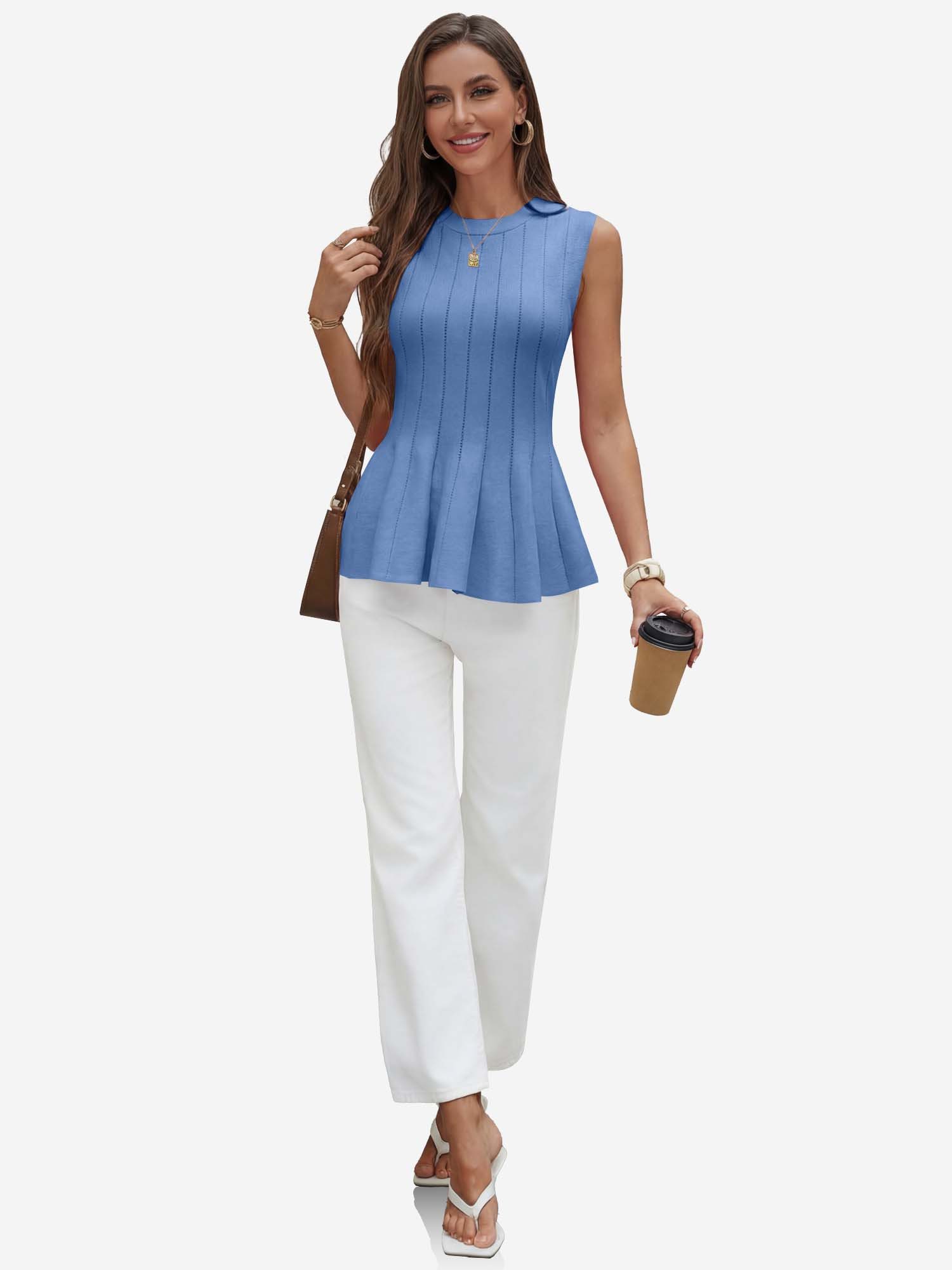 Imily Bela Ripptanktop Damen ärmellos Stricken mit Rippenmuster und gerafftem Saum (Packung, 1-tlg., 1per-Pack) mit Rundhalsausschnitt gehäkelt in Unifarbe – Bild 3 von 5