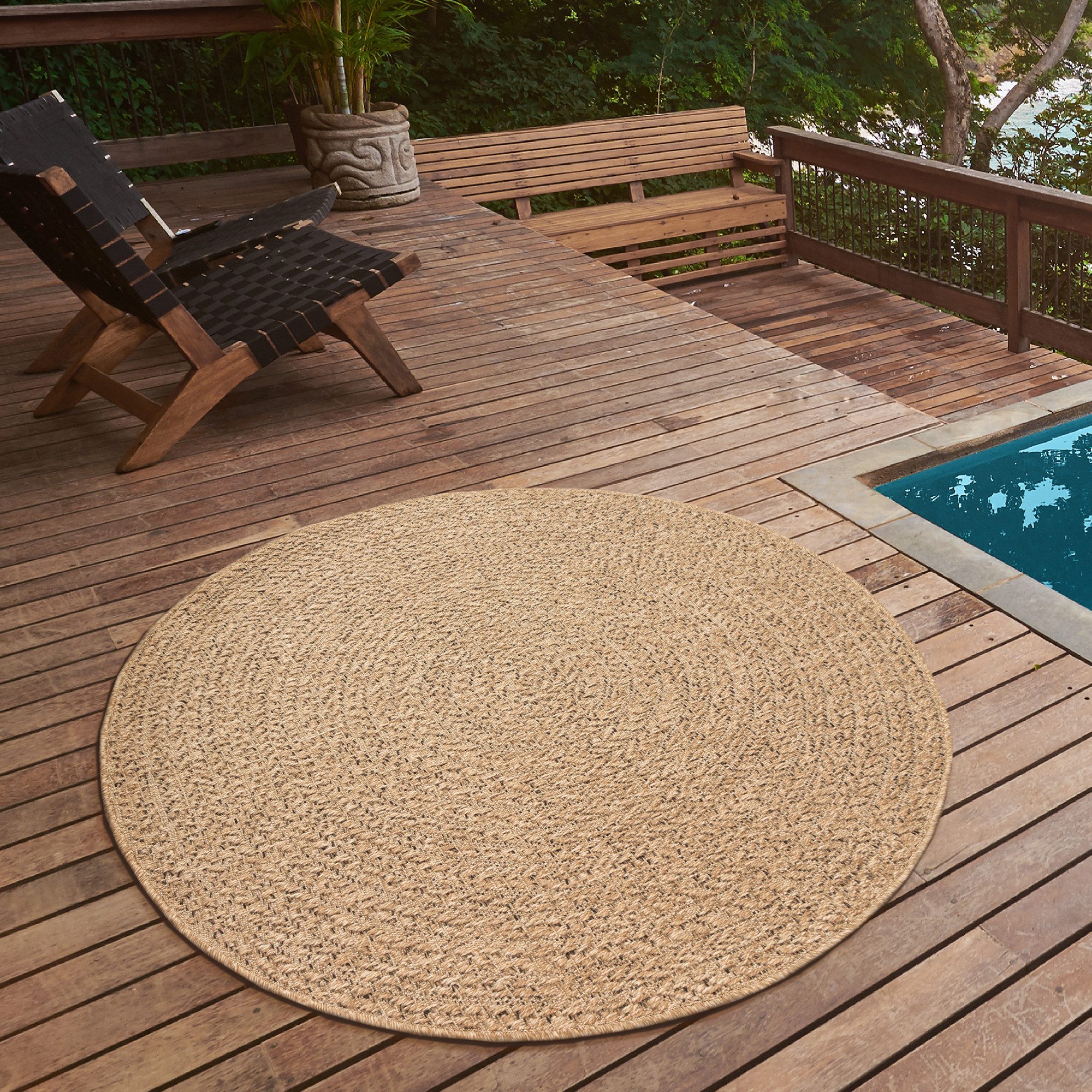 the carpet Teppich Kansas, rund, Höhe: 1 mm, moderner robuster In und Outdoor Teppich Jute Look