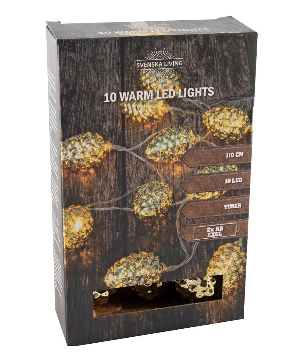 Spetebo Lichterkette LED Tannenzapfen Lichterkette - 110 cm -, 10-flammig, Weihnachts Beleuchtung 10 Zapfen gold