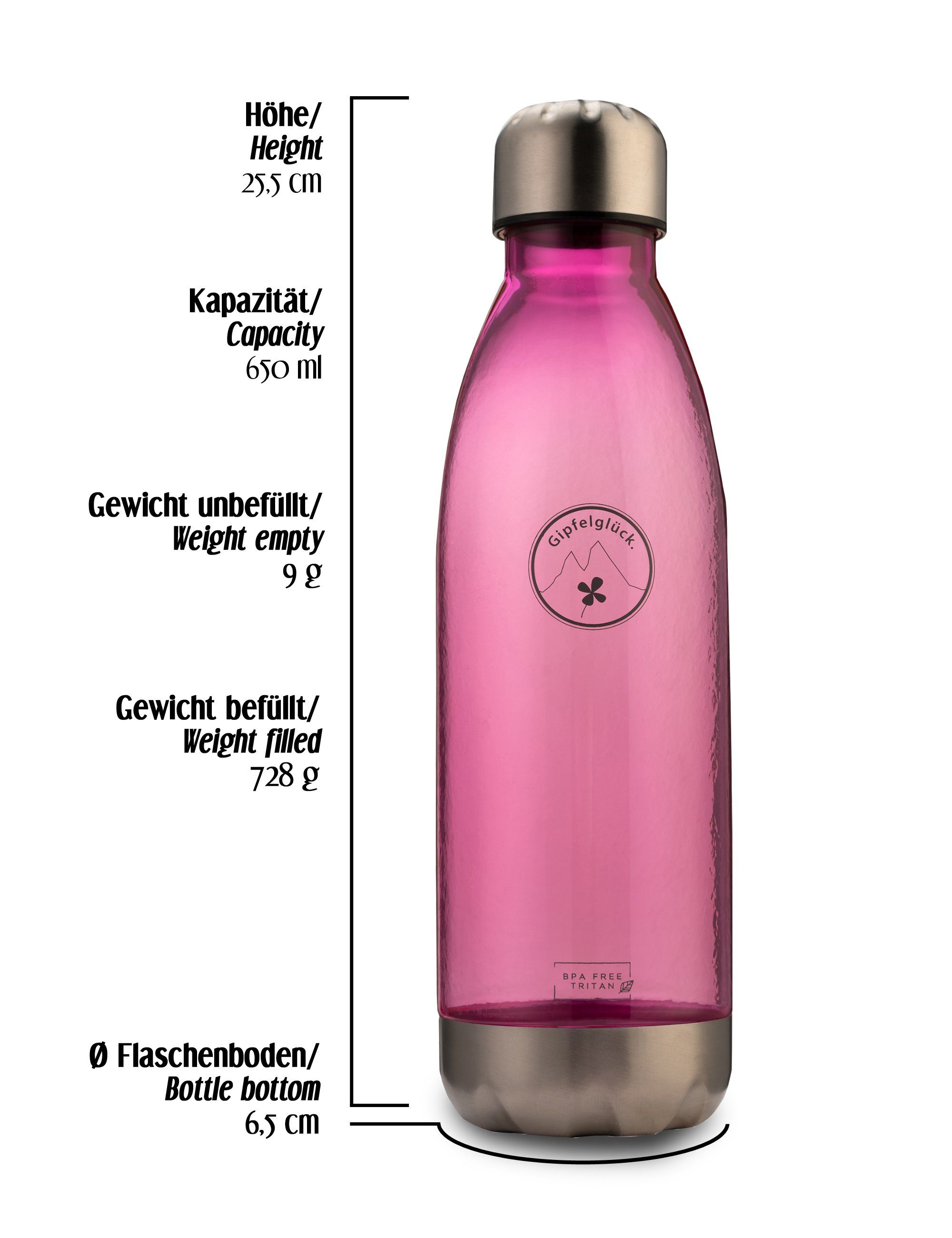 Tritan Gipfelglück Bottle, BPA-Frei Pink Trinkflasche